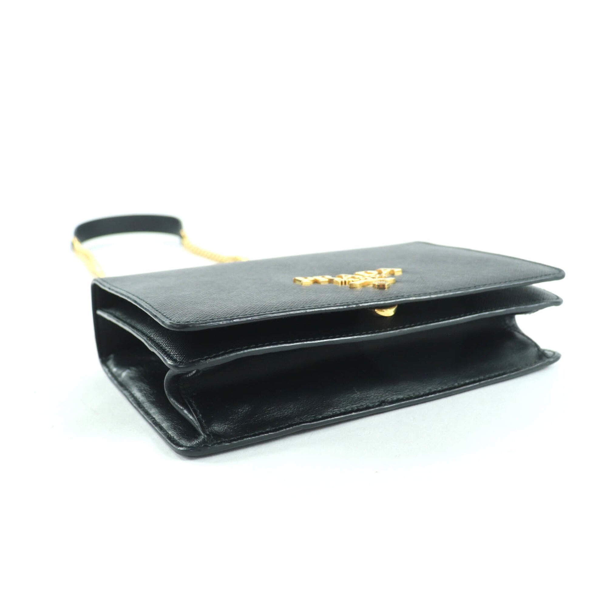 Prada Black Saffiano Triangle Leather Shoulder Bag (Pre-Owned)