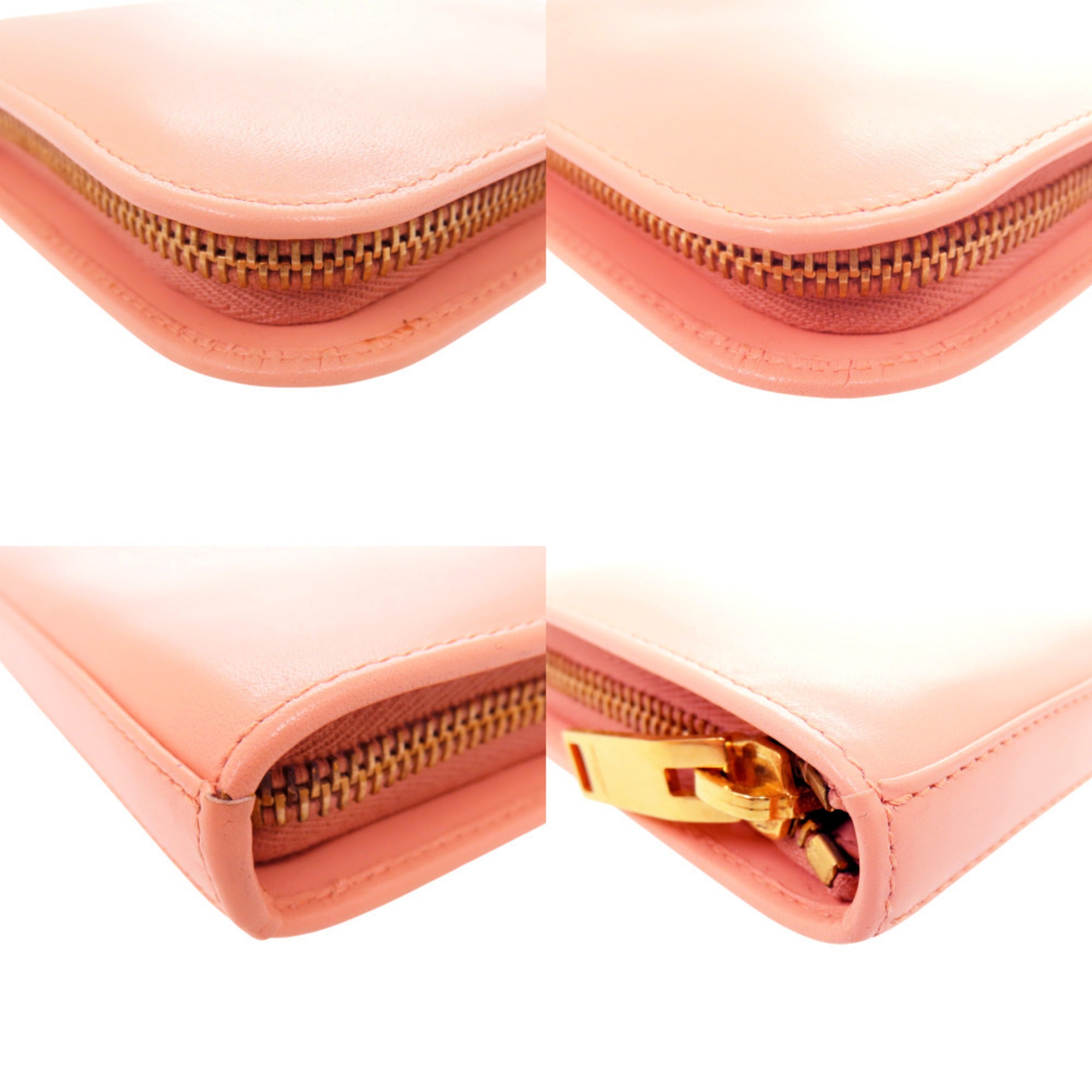 Yves Saint Laurent Salmon Pink Leather Long Wallet (Bi-Fold) (Pre-Owned)