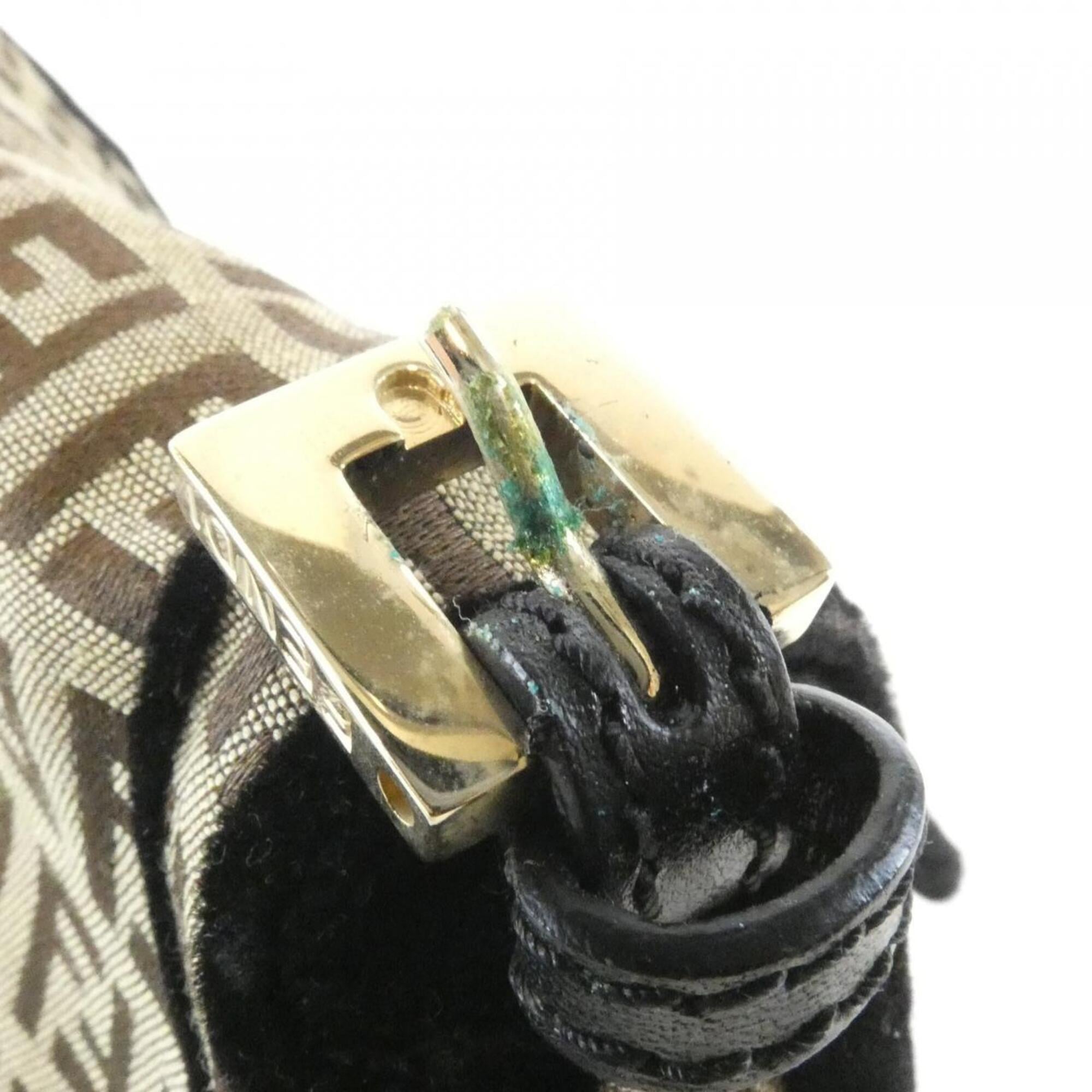 Fendi Black Brown Canvas Velvet Shoulder Bag (Pre-Owned)