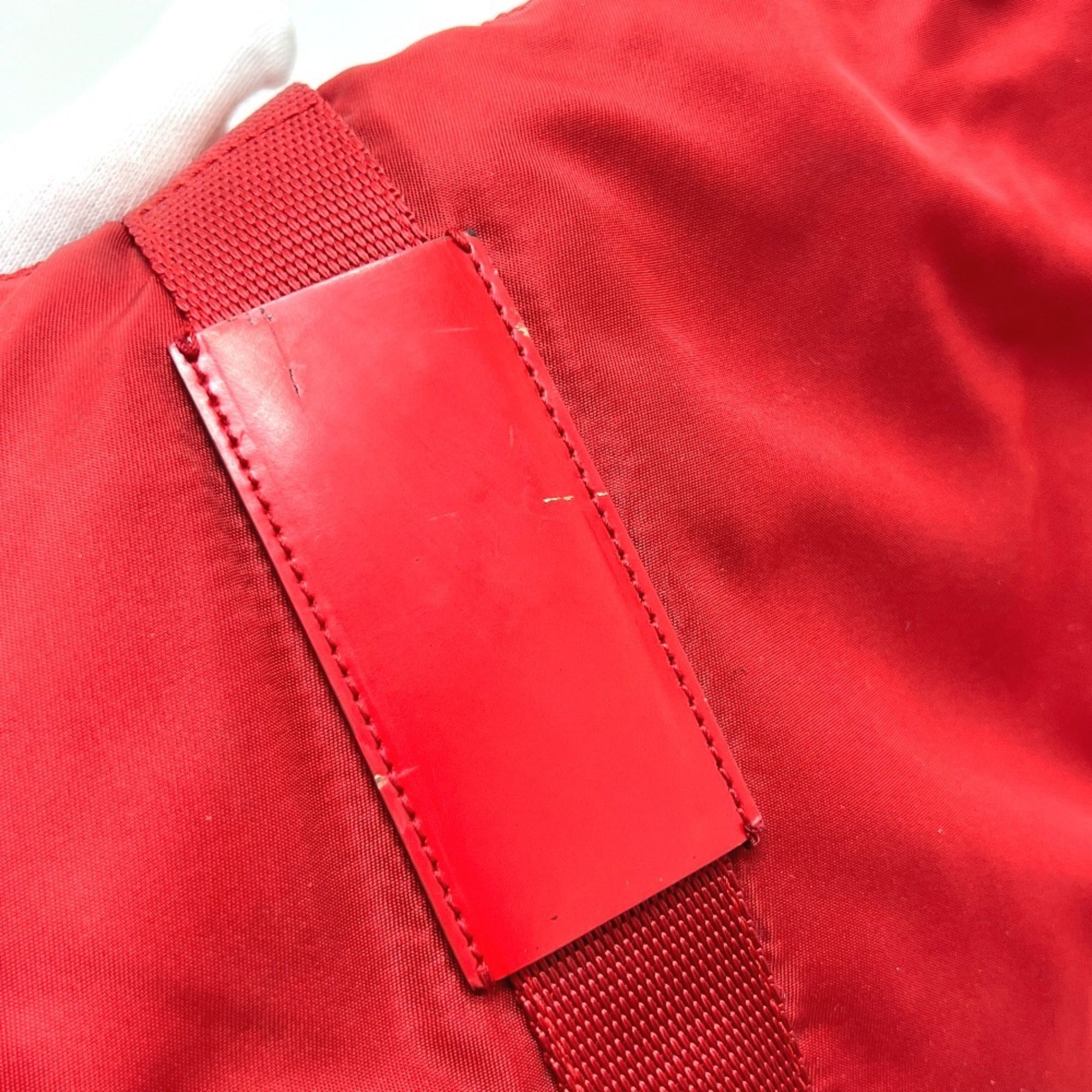 Prada Red Color Nylon Handbag Tote Bag (Pre-Owned)