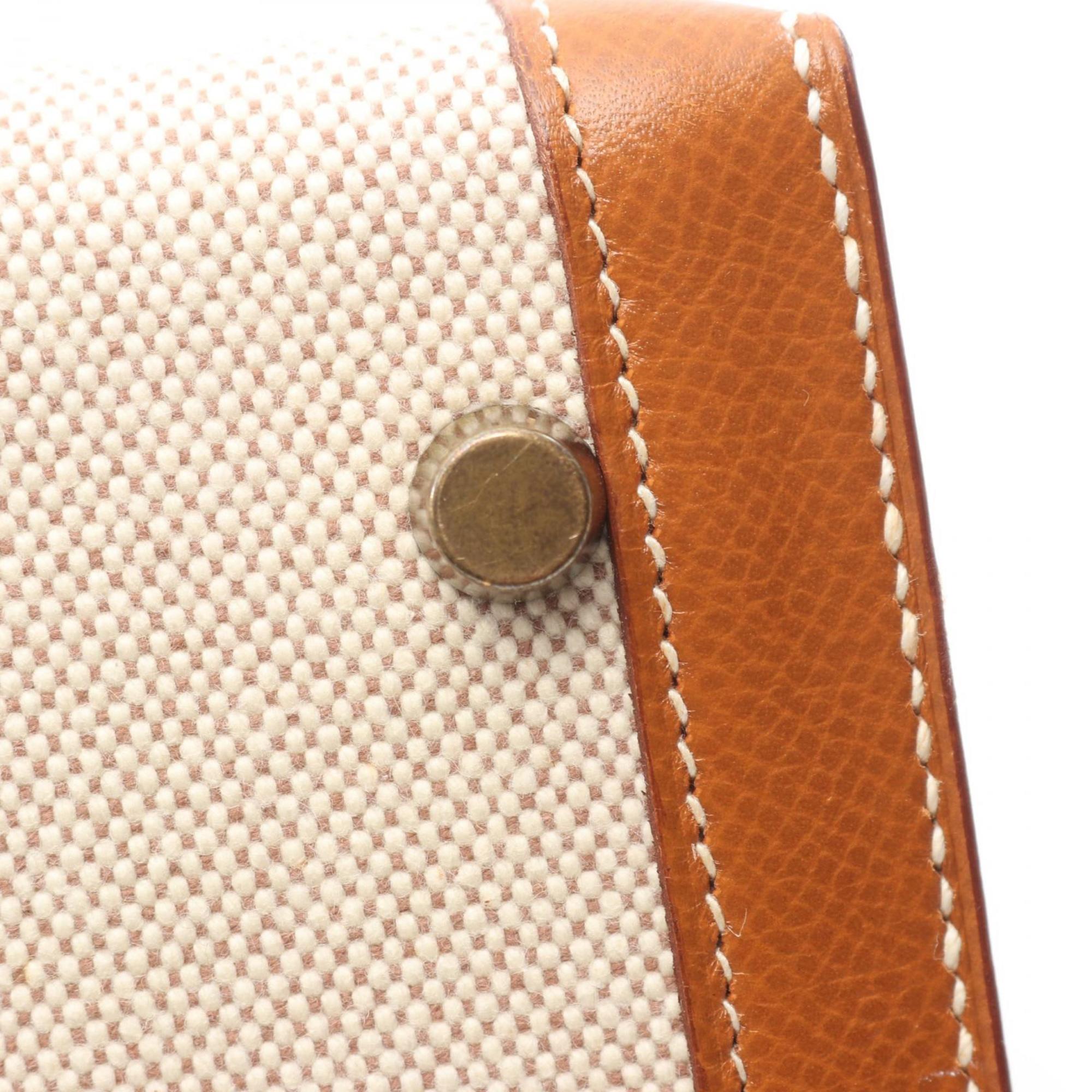 Hermes Beige Brown Canvas Leather Handbag (Pre-Owned)