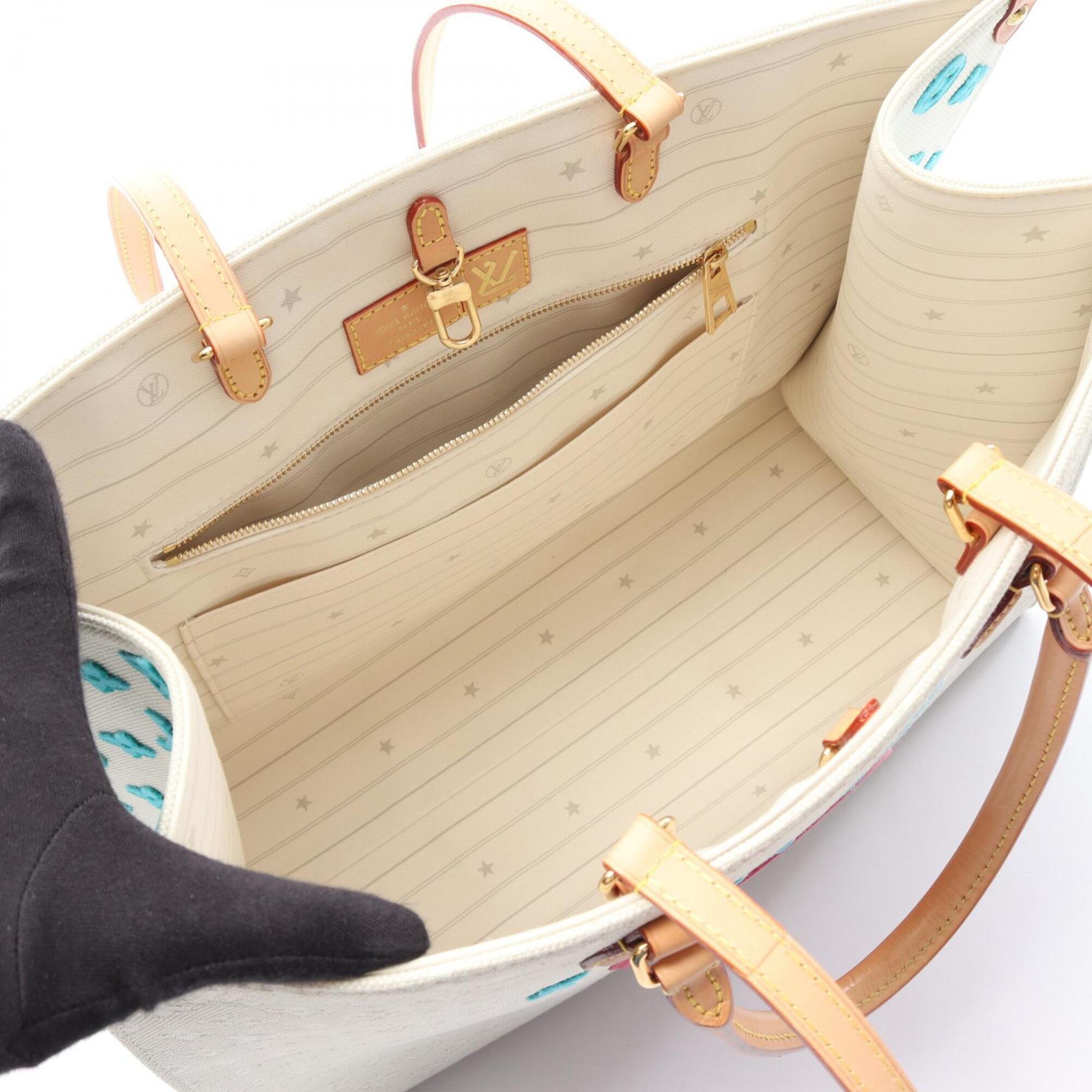 Louis Vuitton Multi-Color White Canvas Handbag Tote Bag (Pre-Owned)