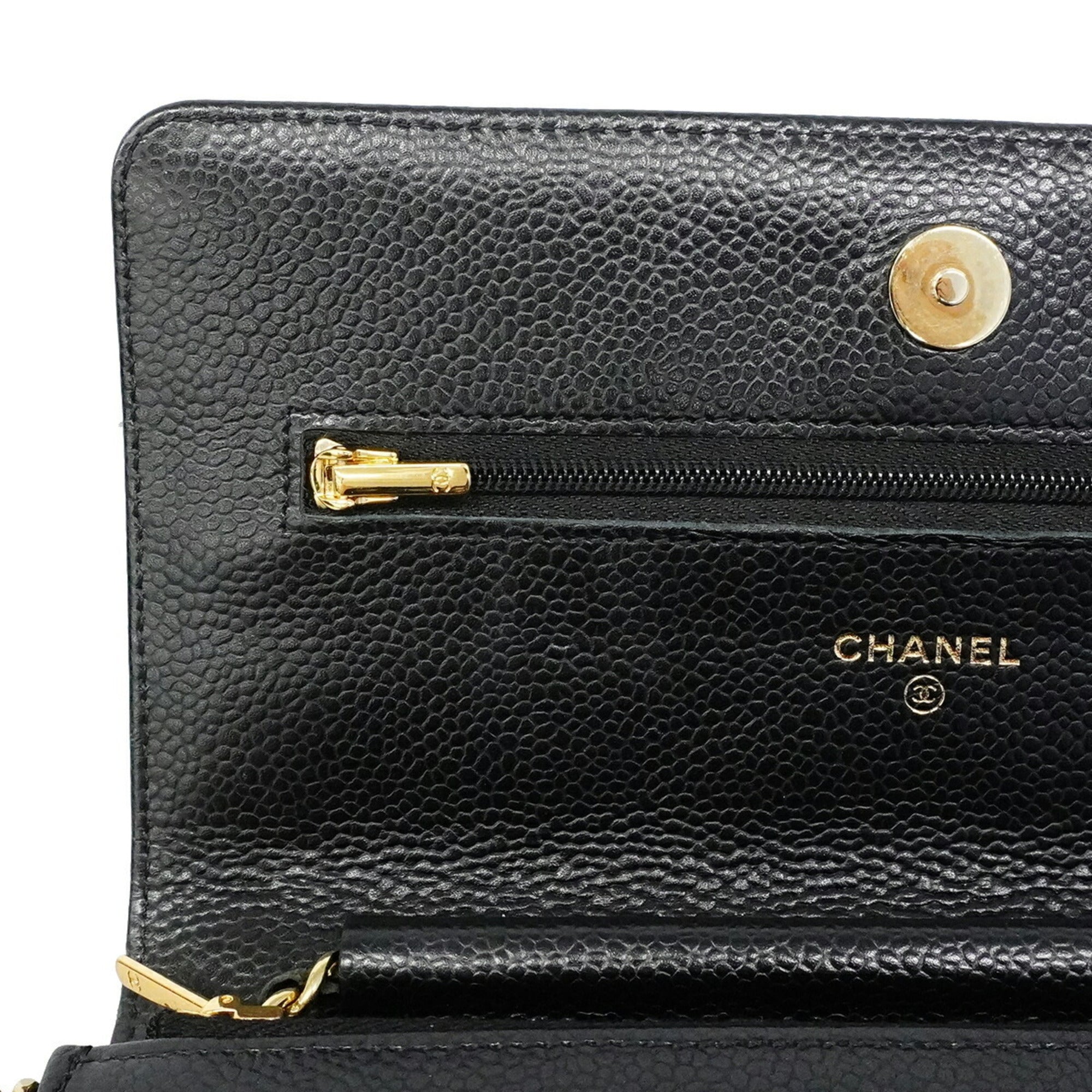 Chanel Black Grained Calfskin Chain/Shoulder Wallet (Pre-Owned)
