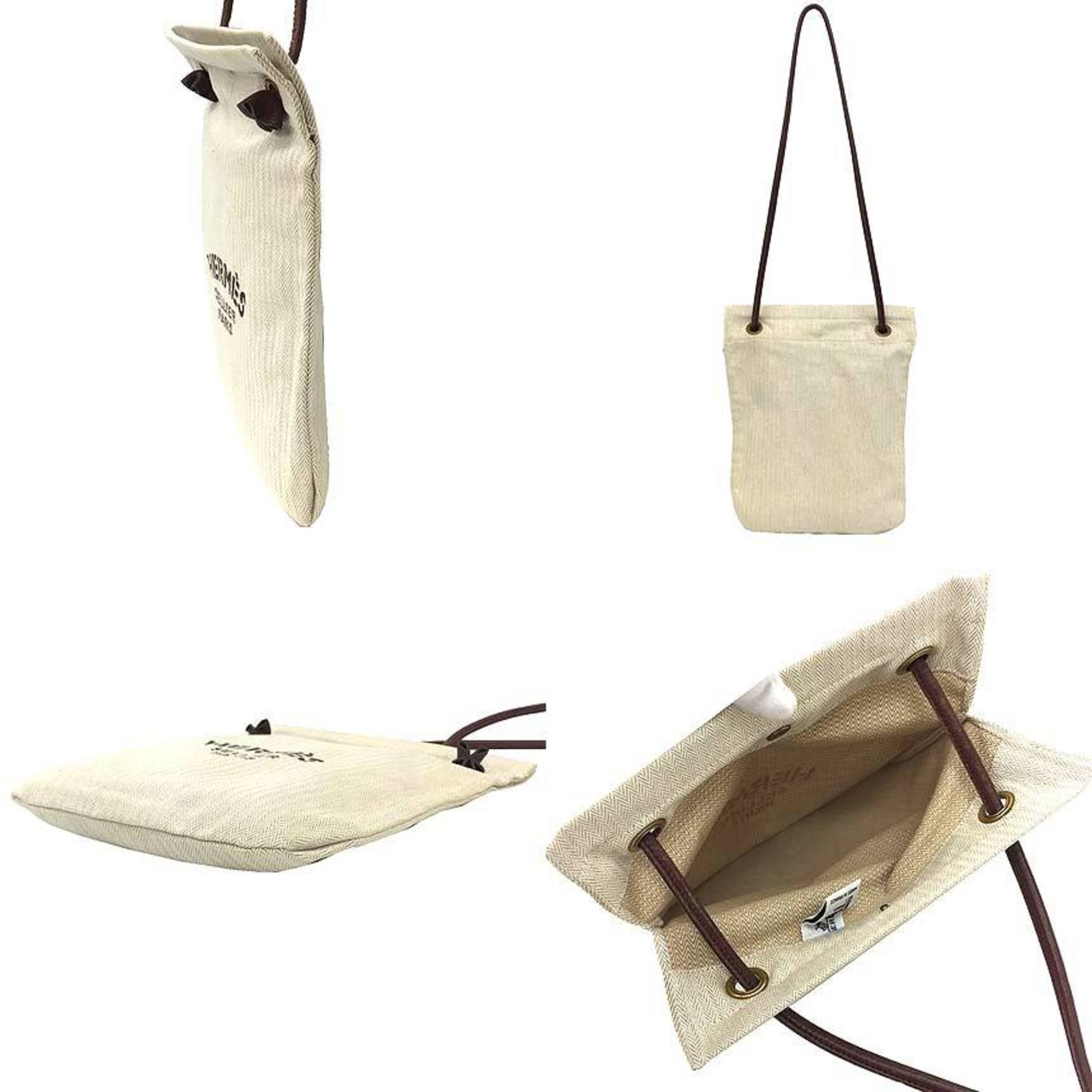Hermes Dark Brown Natural Cotton Shoulder Bag (Pre-Owned)