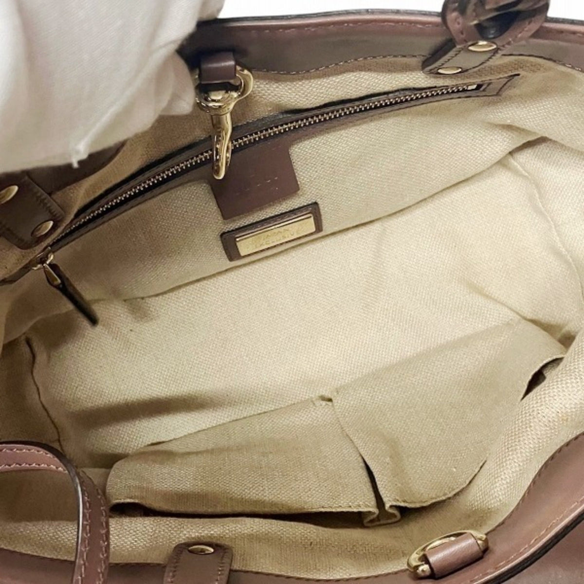 Gucci Beige Brown Canvas Leather Tote Bag (Pre-Owned)