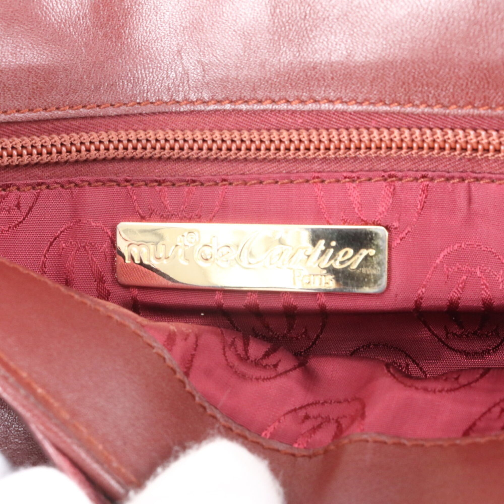 Cartier Wine Red Leather Clutch Bag Handbag Pouch (Pre-Owned)