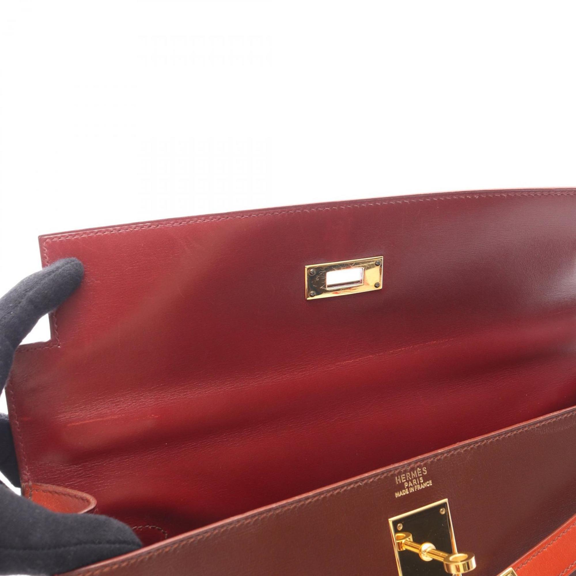 Hermes Bordeaux Brique Brown Rouge H Box Calf Leather Leather Handbag (Pre-Owned)