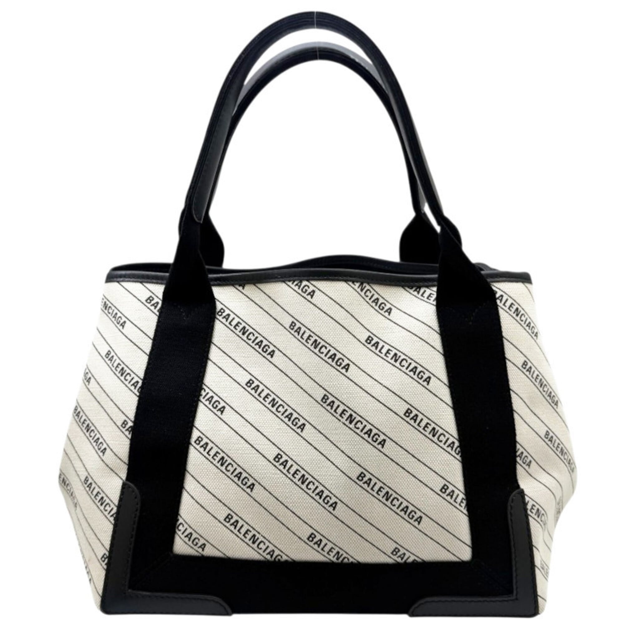 Balenciaga Black Ivory Canvas Leather Handbag Pouch (Pre-Owned)