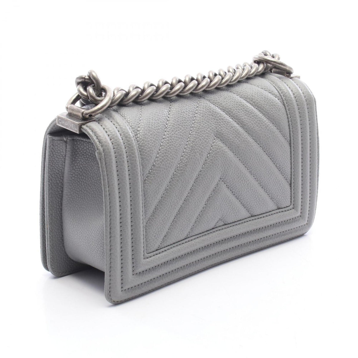 Chanel Gray Grained Calfskin Handbag Shoulder Bag (Pre-Owned)