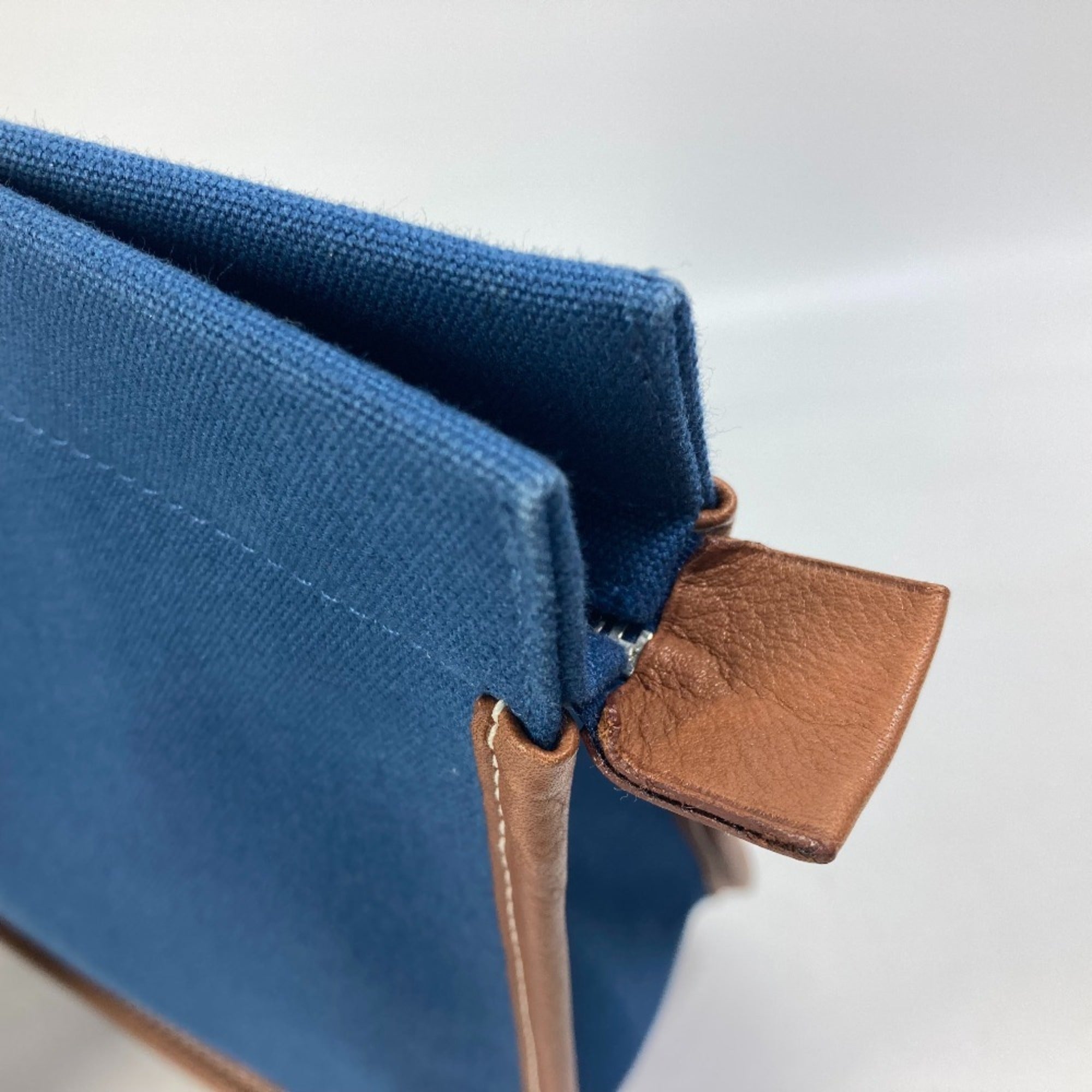Hermes Brown Navy Canvas Leather Clutch Bag Pouch (Pre-Owned)
