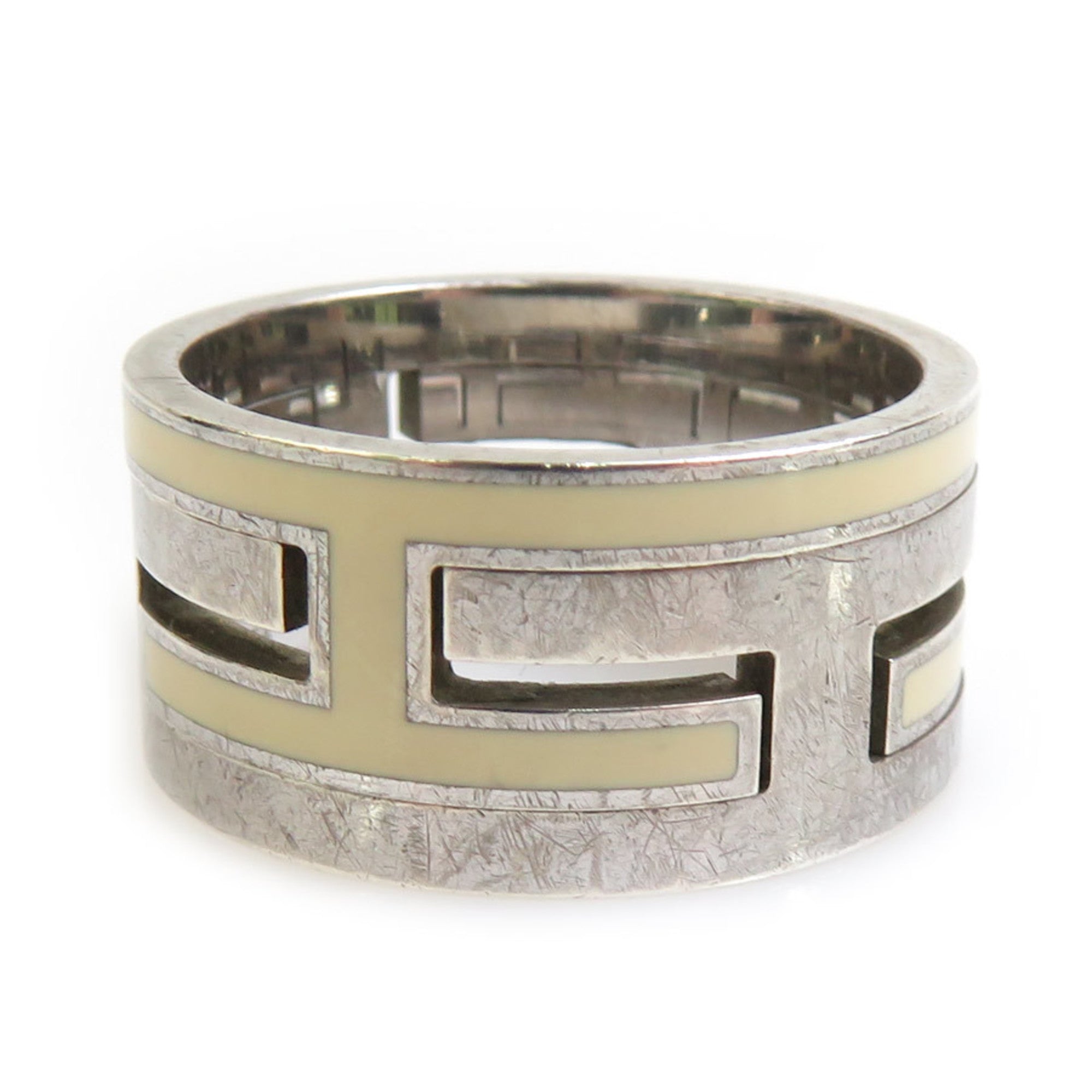 Hermes Silver Off-White Enamel Silver 925 Band Ring (Pre-Owned)
