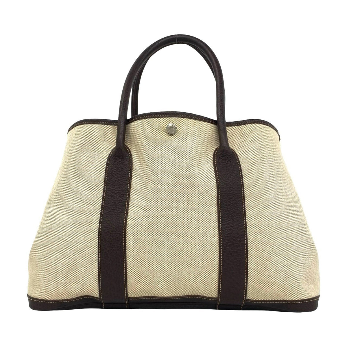 Hermes Brown Ivory Toile H Buffalo Leather Handbag Tote Bag (Pre-Owned)