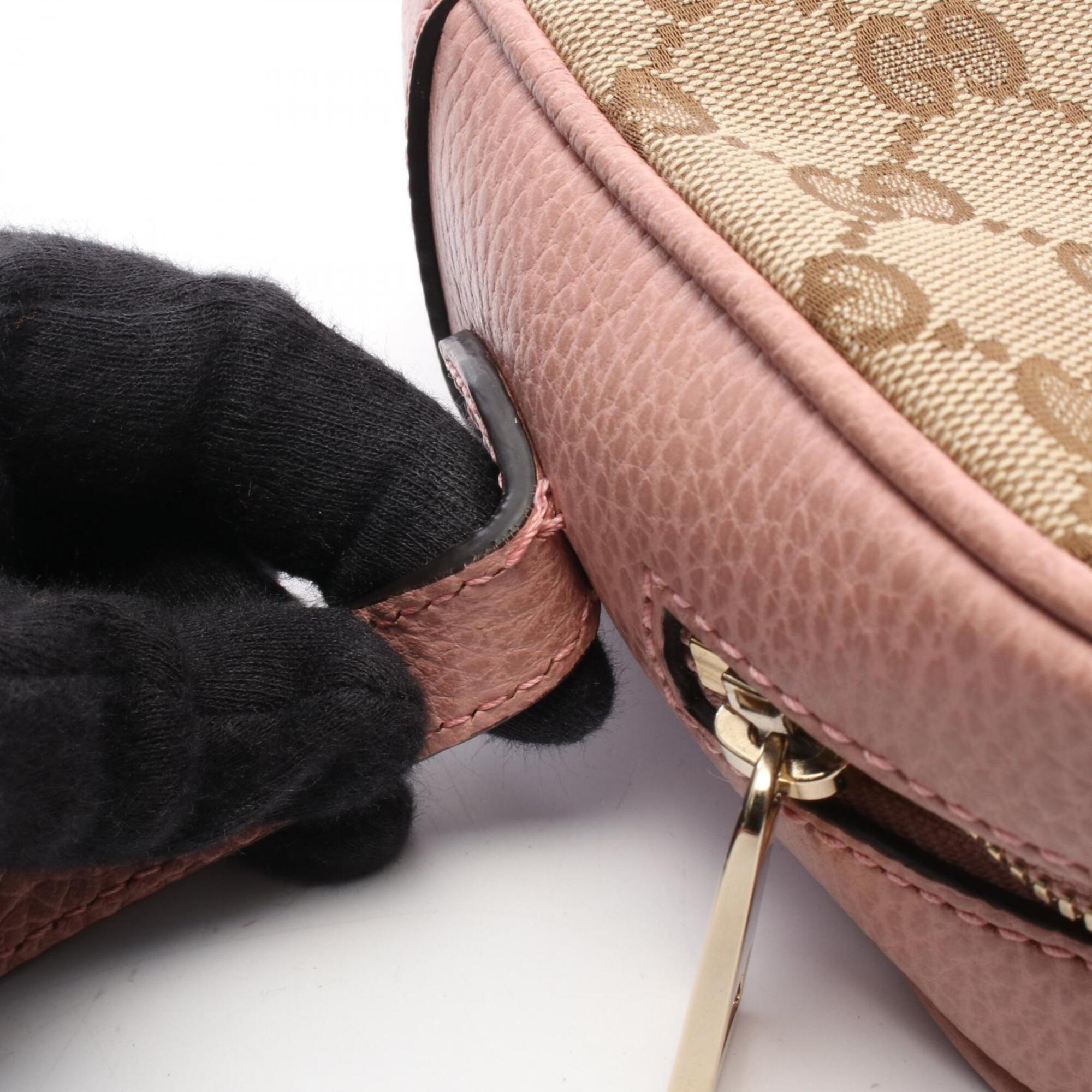 Gucci Beige Brown Pink Canvas Leather Handbag Shoulder Bag (Pre-Owned)
