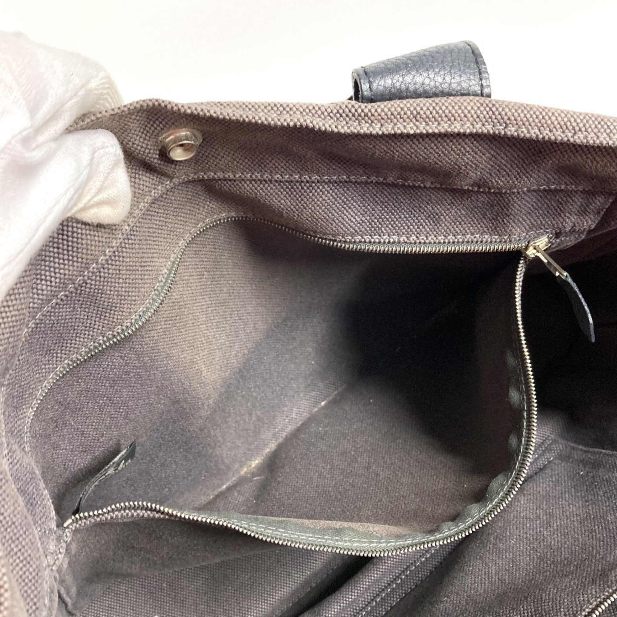 Hermes Black Gray Leather Canvas Handbag Tote Bag (Pre-Owned)