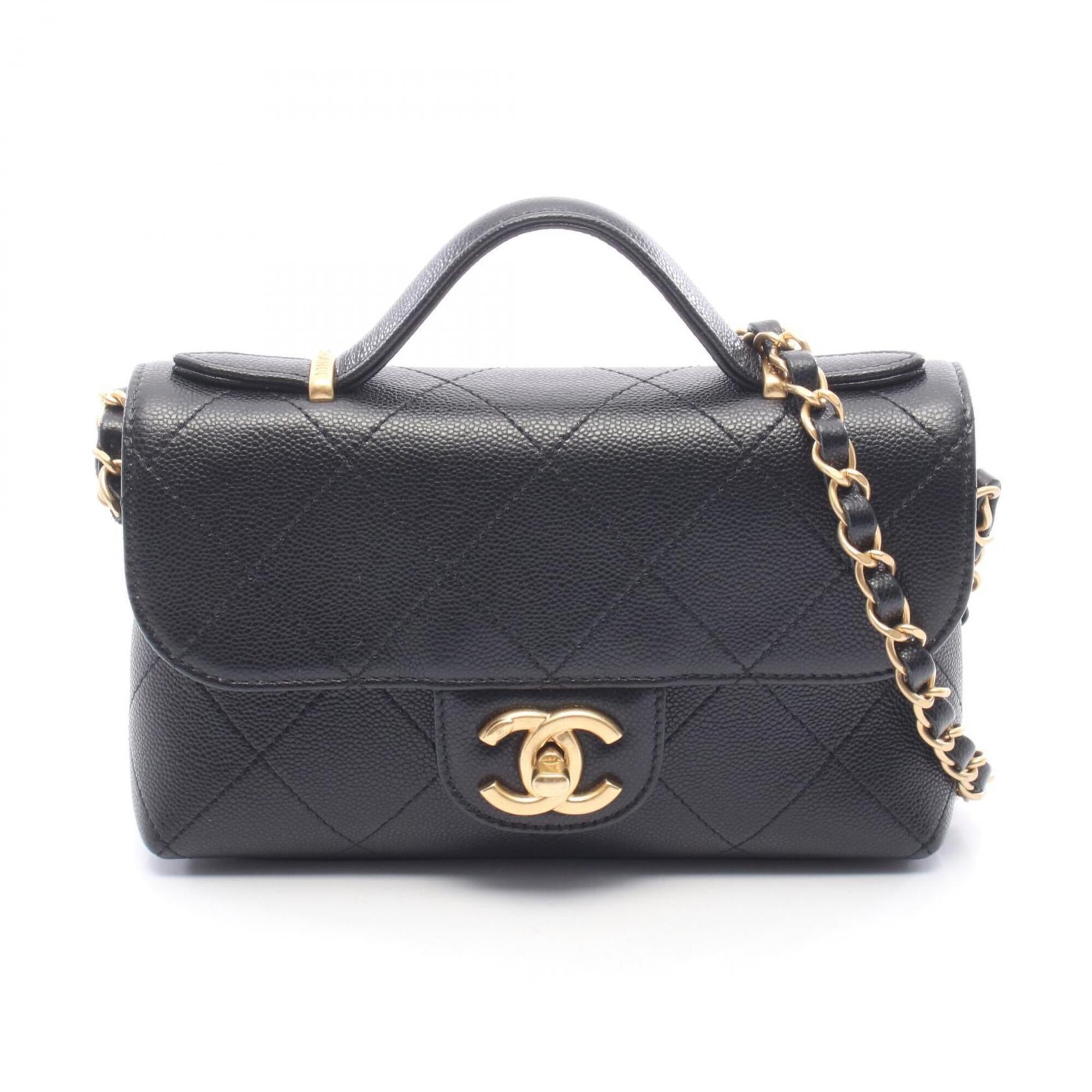 Chanel Black Grained Calfskin Handbag Shoulder Bag (Pre-Owned)