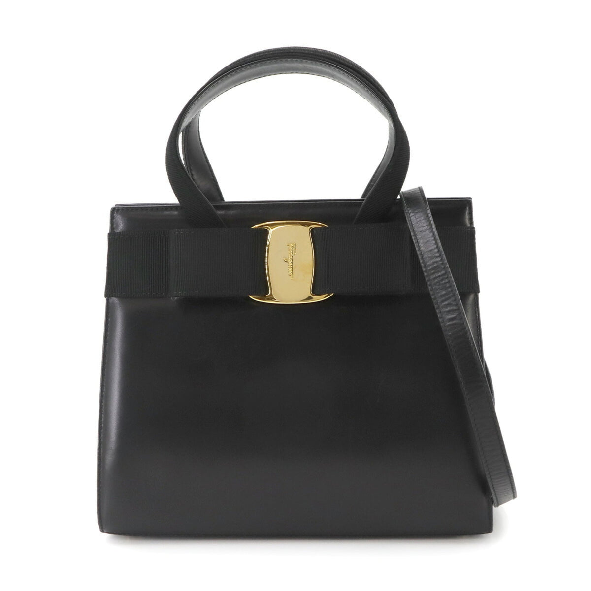 Salvatore Ferragamo Vara Black Leather Handbag Shoulder Bag (Pre-Owned)