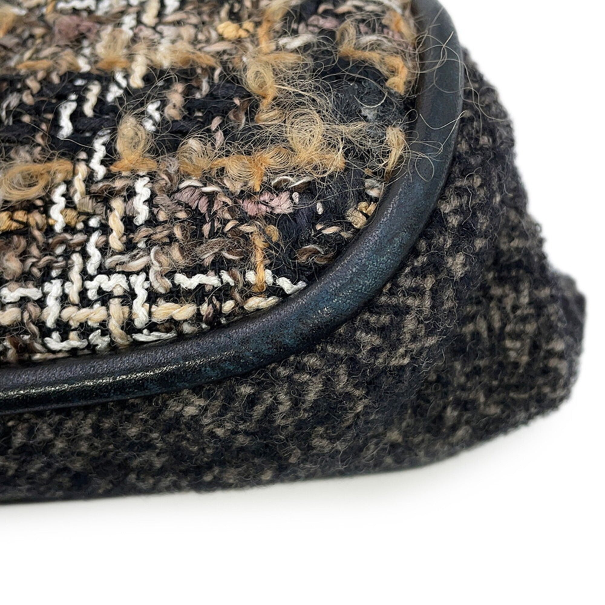 Chanel Black Dark Brown Multi-Color Tweed Leather Shoulder Bag (Pre-Owned)