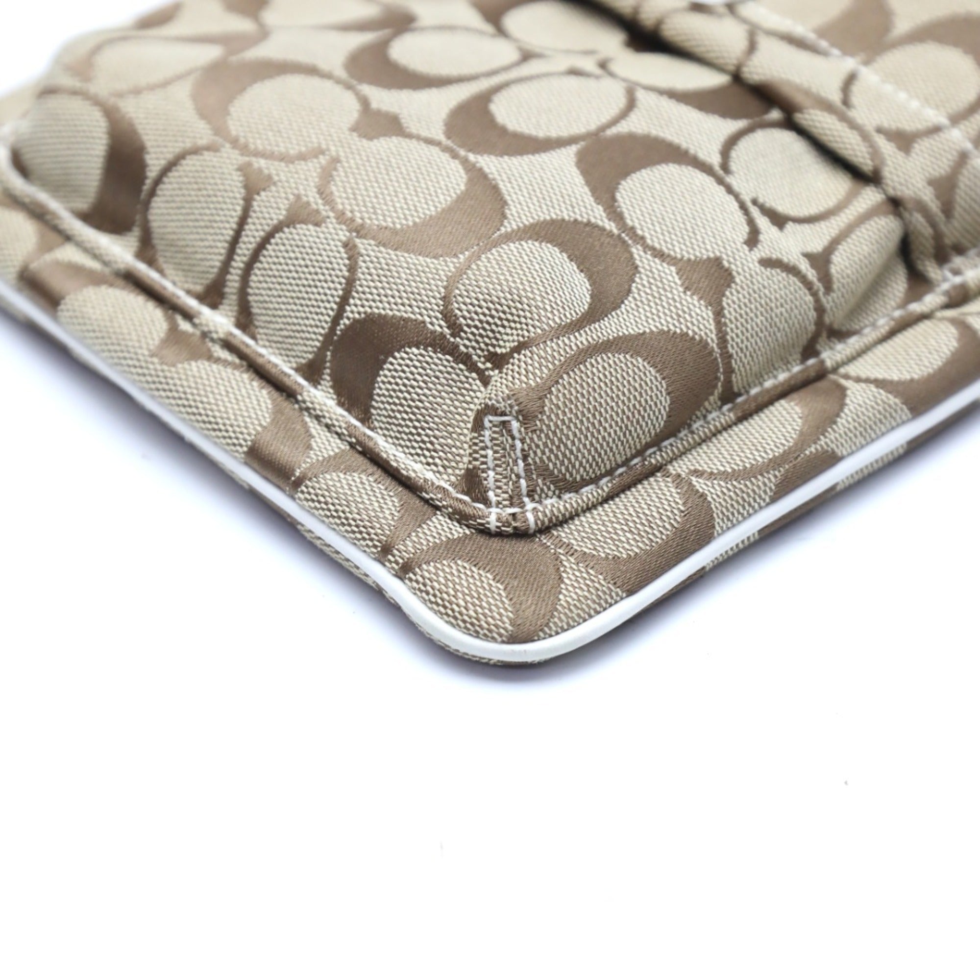 Coach Khaki White Signature Line Shoulder Bag (Pre-Owned)