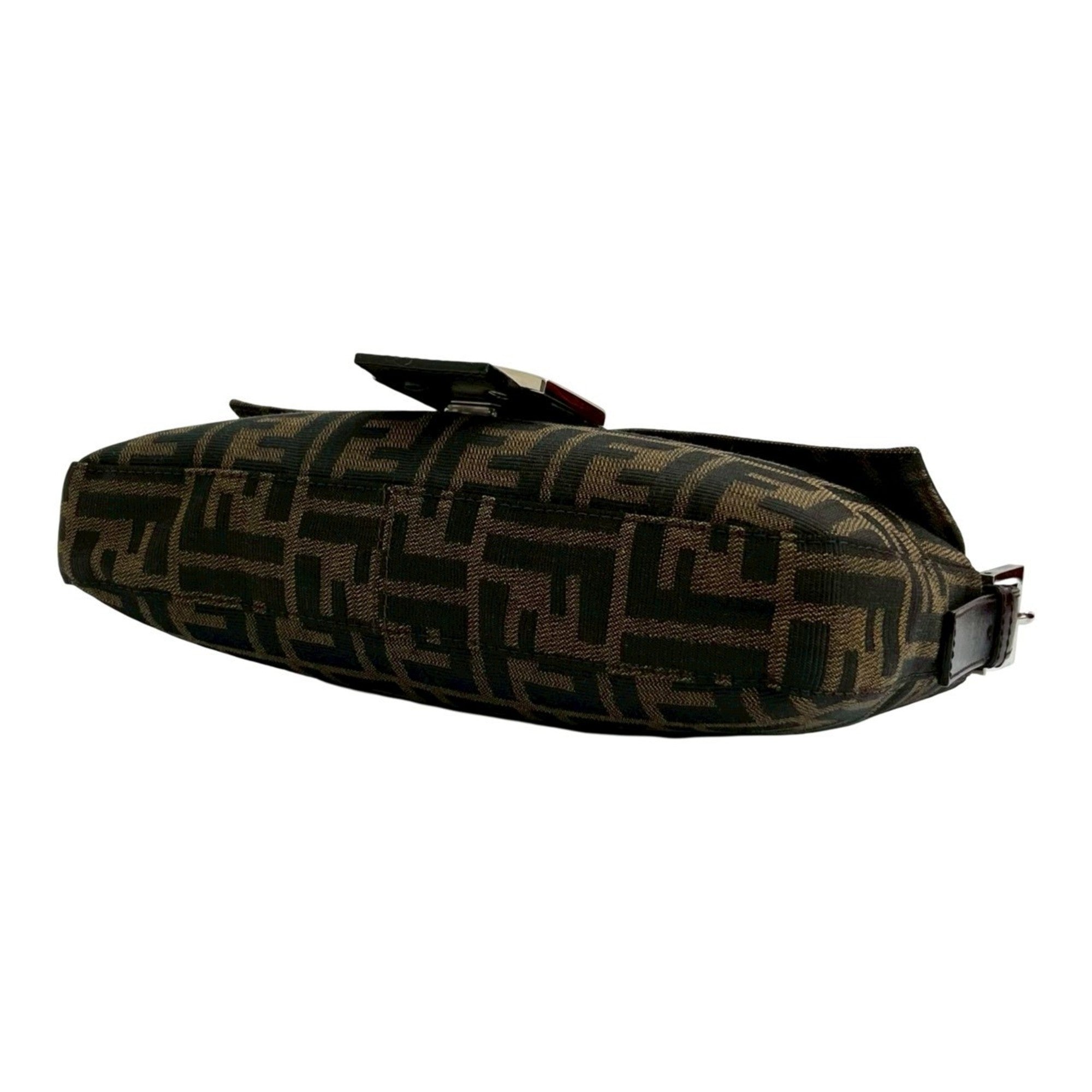 Fendi Black Brown Leather Canvas Shoulder Bag (Pre-Owned)