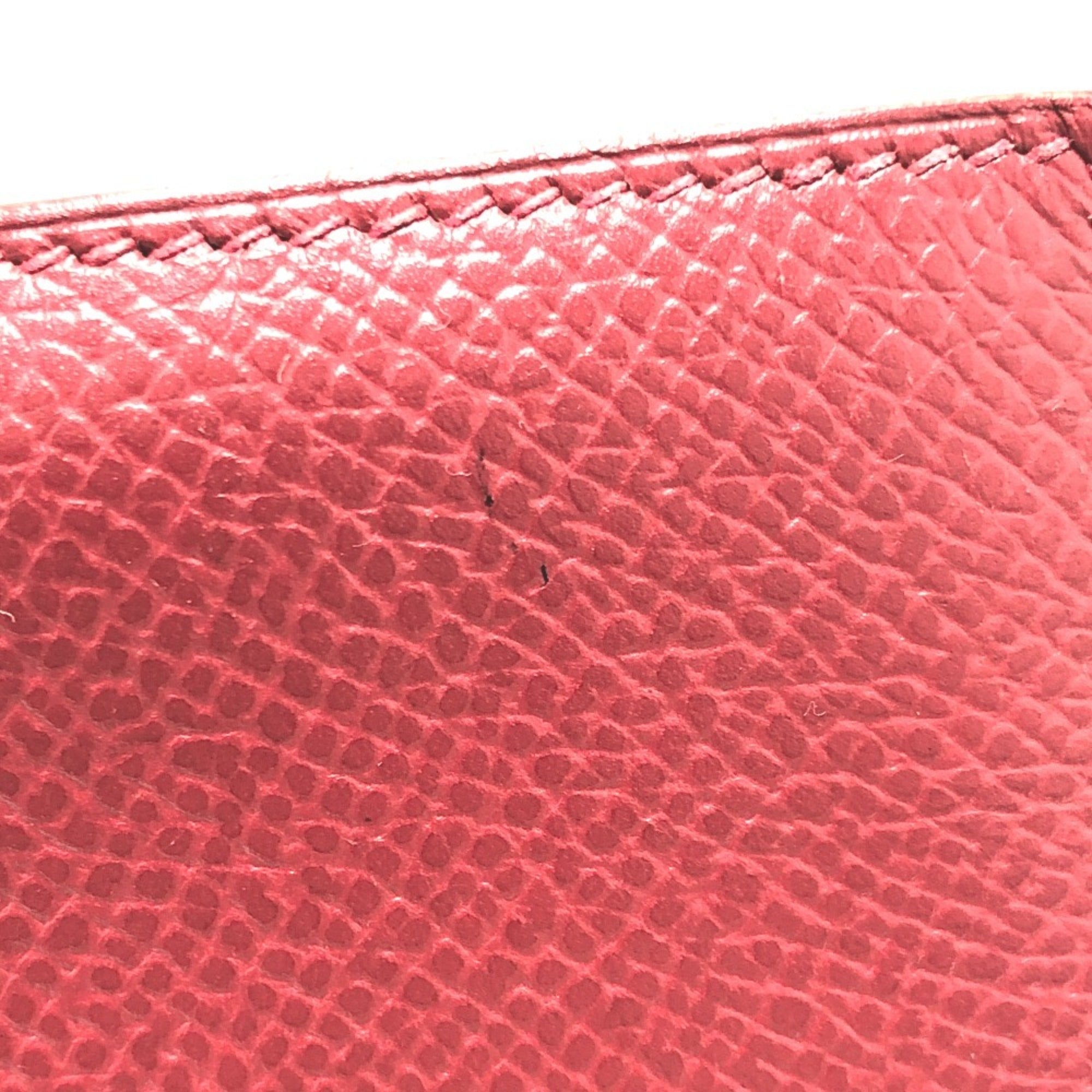 Hermes Red Color Courchevel Leather Long Wallet (Bi-Fold) (Pre-Owned)
