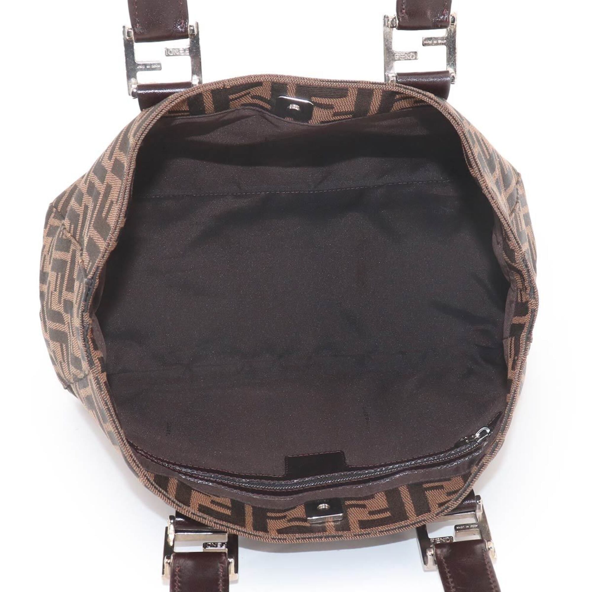 Fendi Black Brown Canvas Leather Handbag (Pre-Owned)