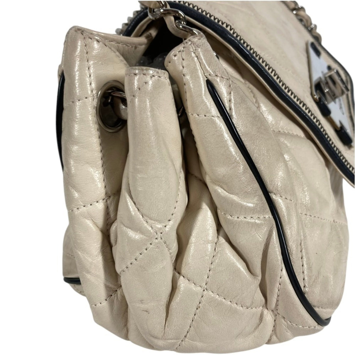 Chanel Beige Black Leather Shoulder Bag (Pre-Owned)