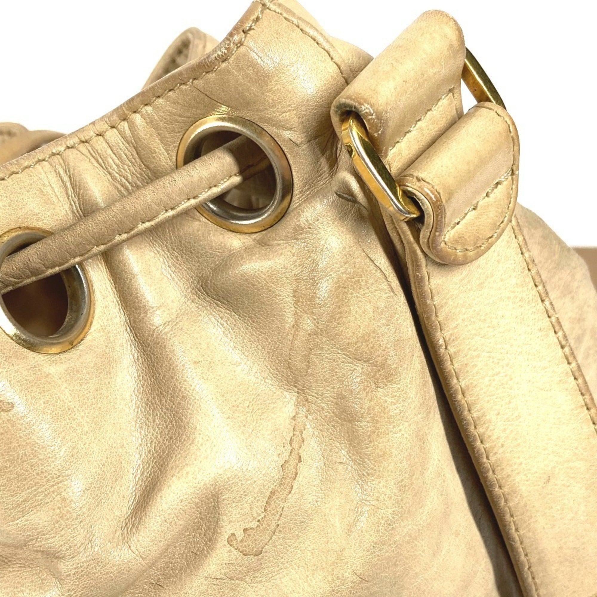 Chanel Beige Leather Handbag Pouch Shoulder Bag (Pre-Owned)