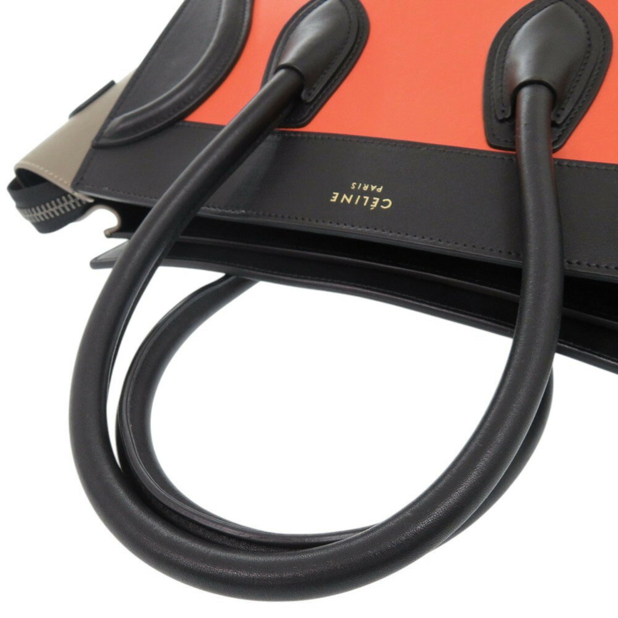 Celine Beige Black Orange Leather Handbag (Pre-Owned)