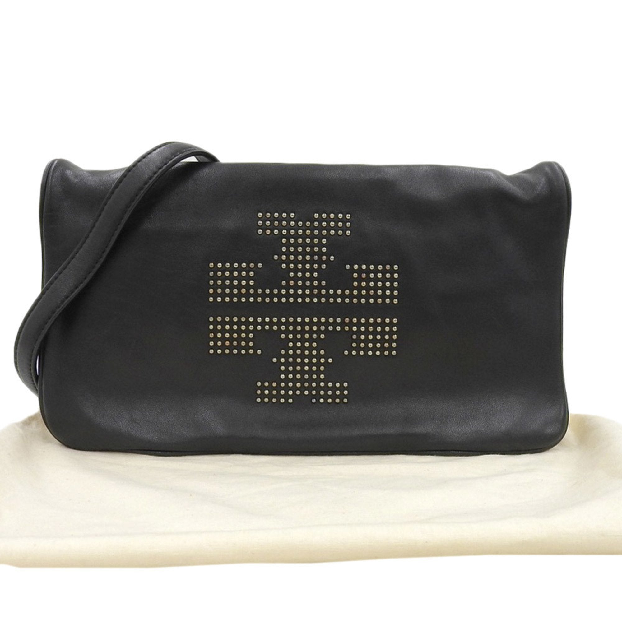 Tory Burch Black Leather Clutch Bag Shoulder Bag (Pre-Owned)