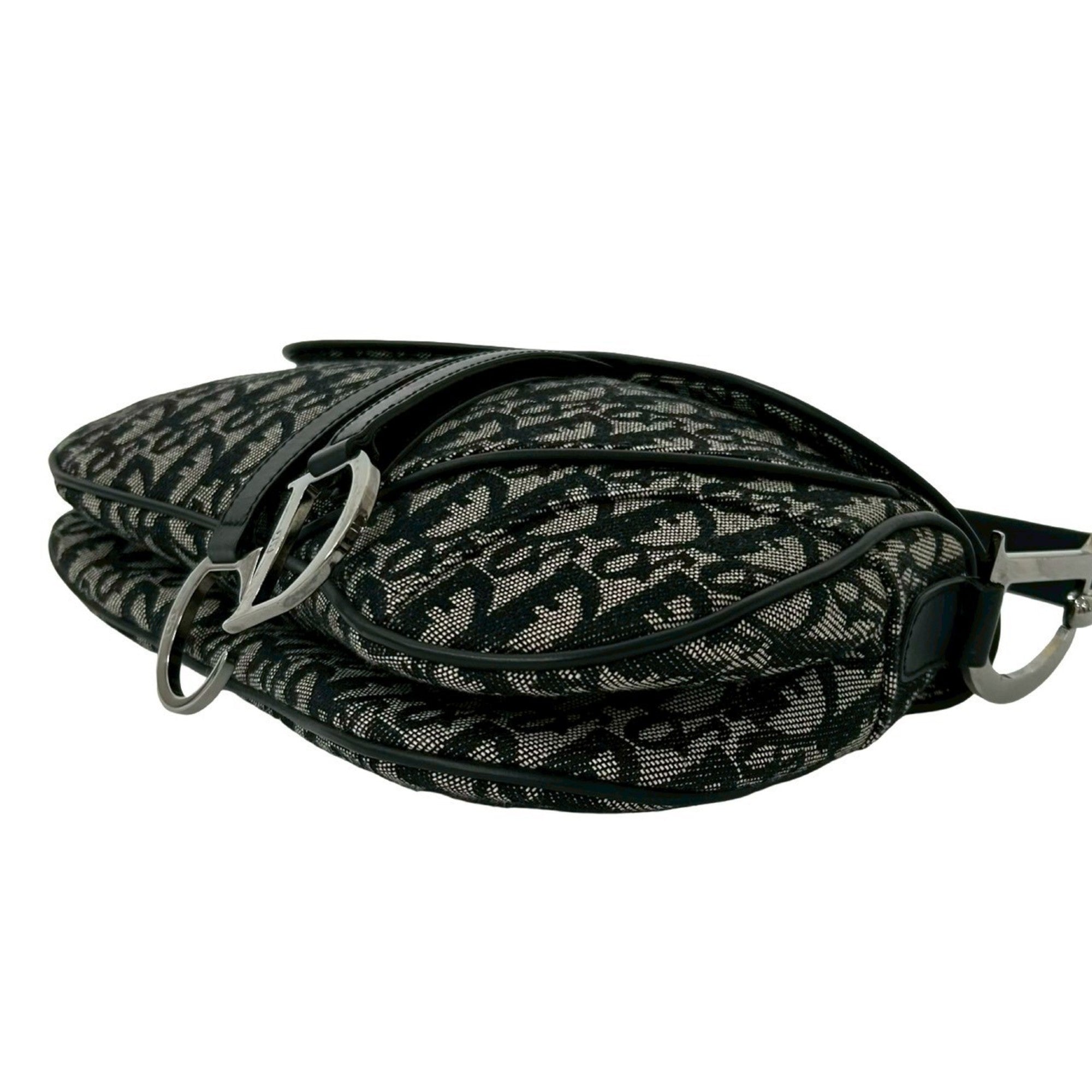 Christian Dior Black Canvas Leather Saddle Bag Shoulder Bag (Pre-Owned)