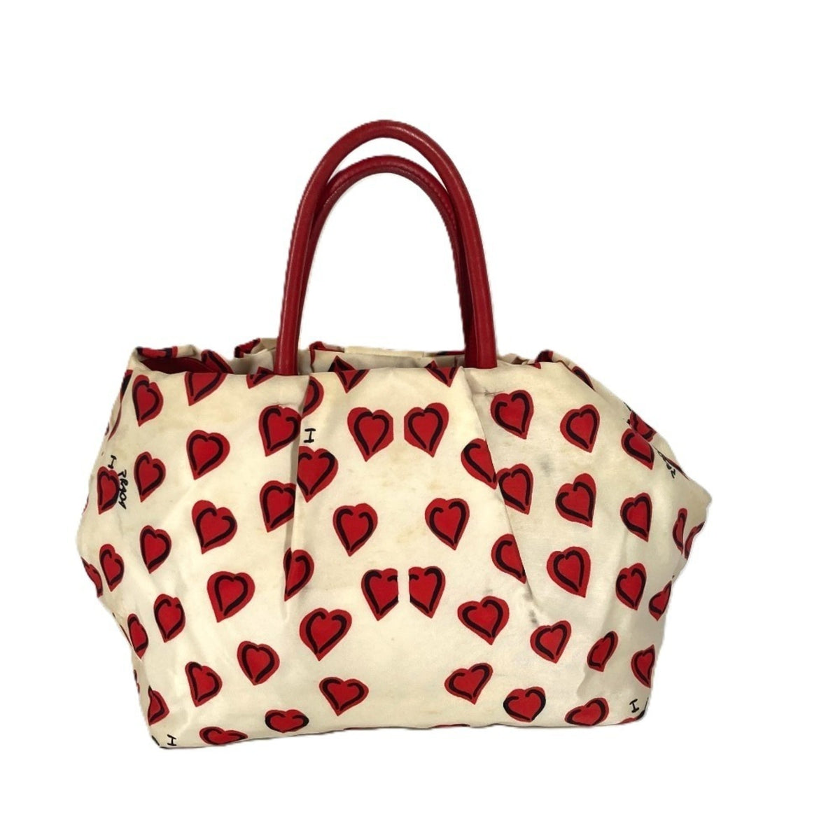 Prada Red Color White Leather Nylon Handbag Tote Bag (Pre-Owned)
