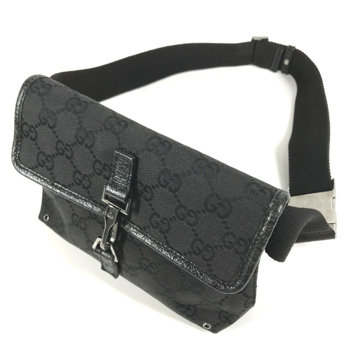 Gucci Black Gg Canvas Leather Fanny Pack (Pre-Owned)