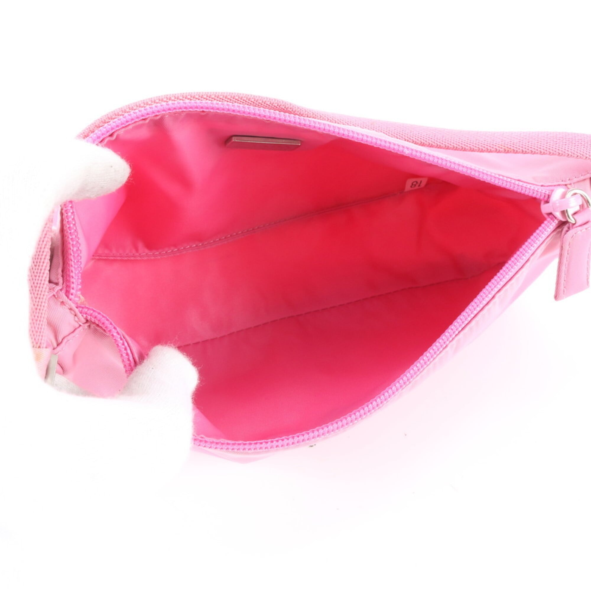 Prada Pink Nylon Leather Handbag Pouch (Pre-Owned)
