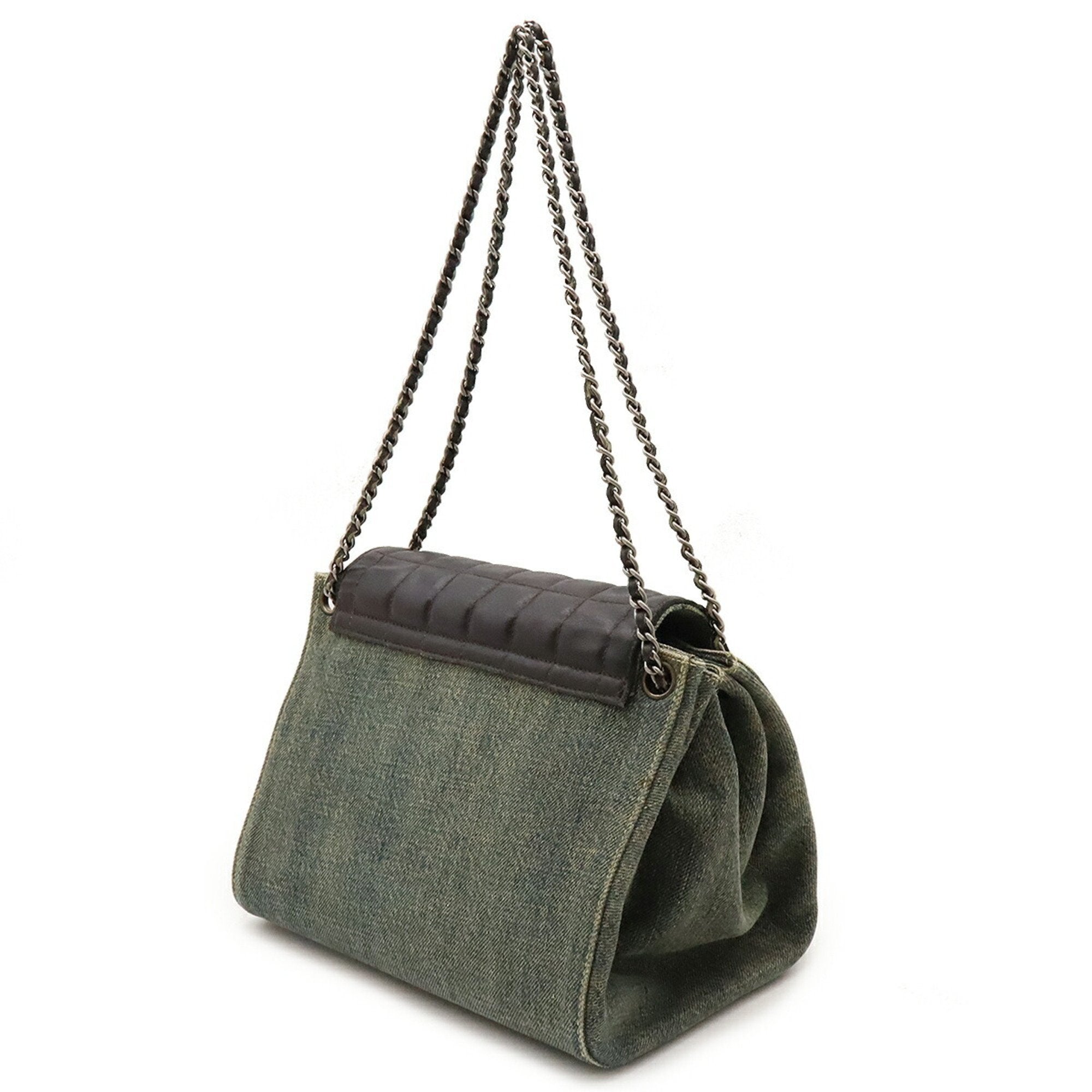 Chanel Blue Dark Brown Denim Leather Shoulder Bag (Pre-Owned)