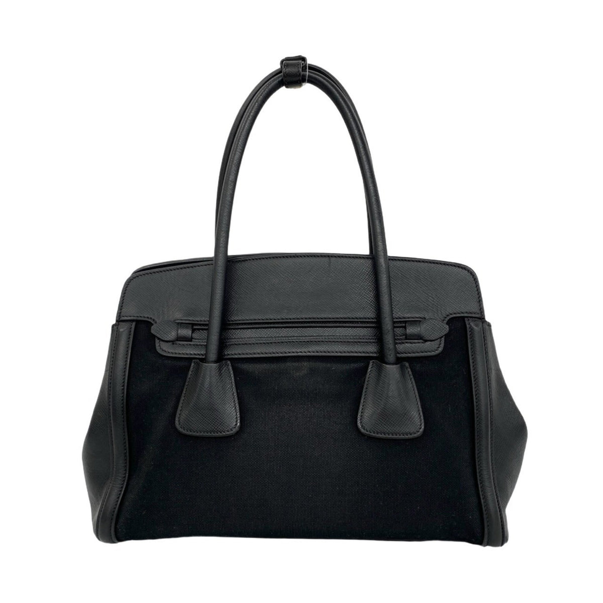 Prada Black Leather Canvas Handbag Shoulder Bag Tote Bag (Pre-Owned)