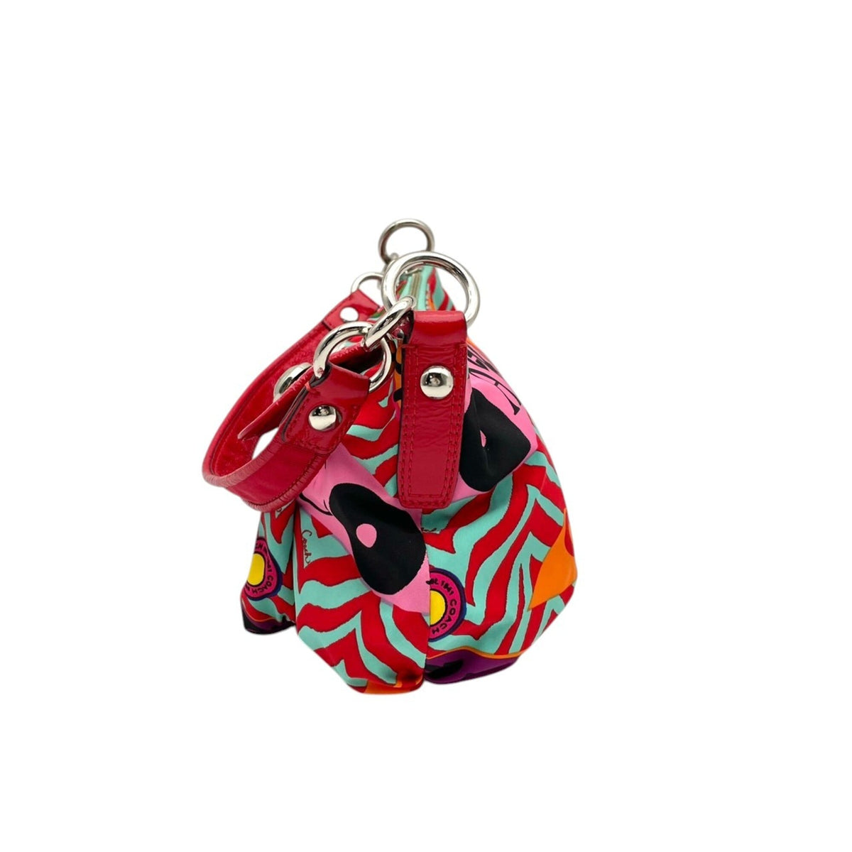 Coach Multi-Color Red Color Nylon Leather Shoulder Bag (Pre-Owned)