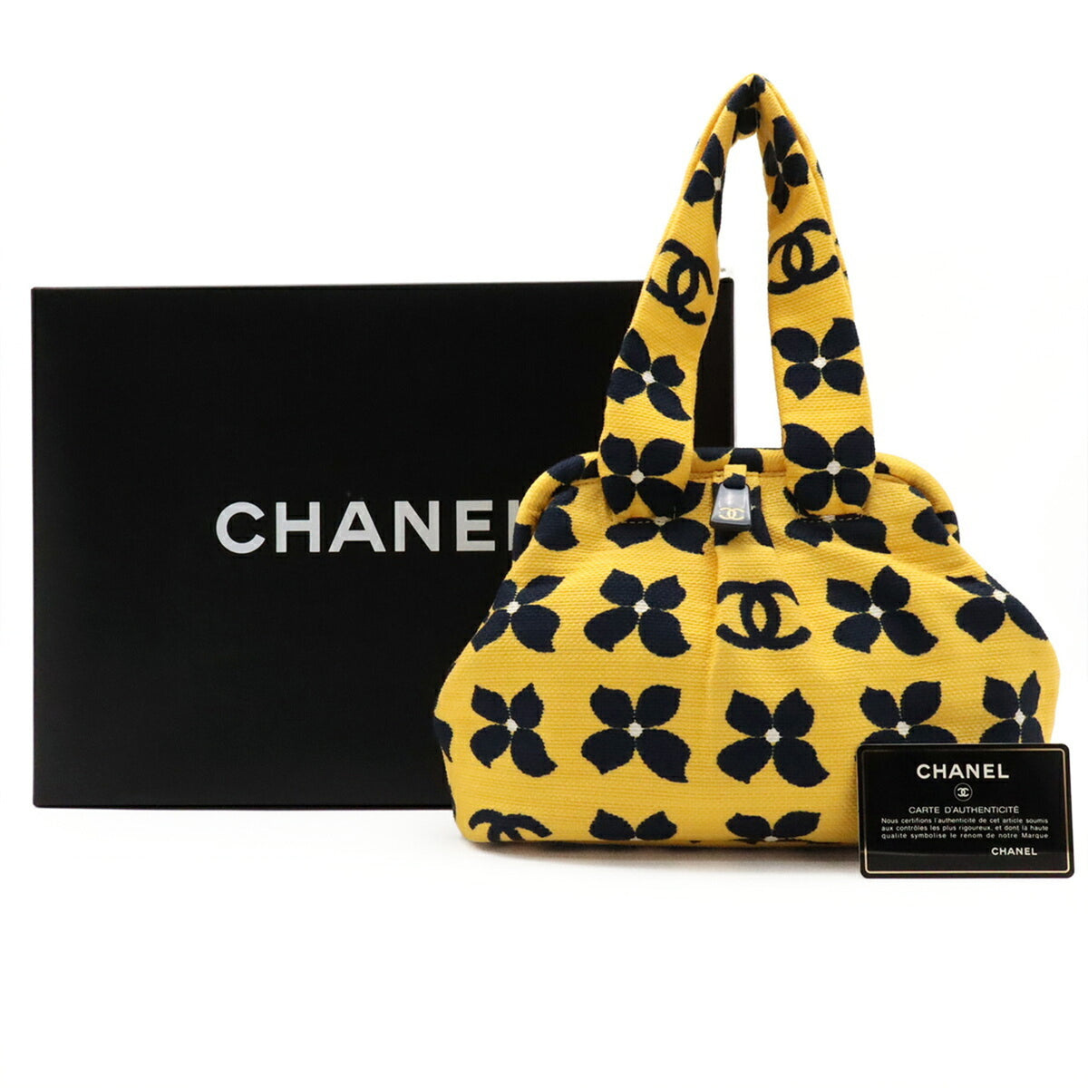 Chanel Black Yellow Canvas Handbag (Pre-Owned)