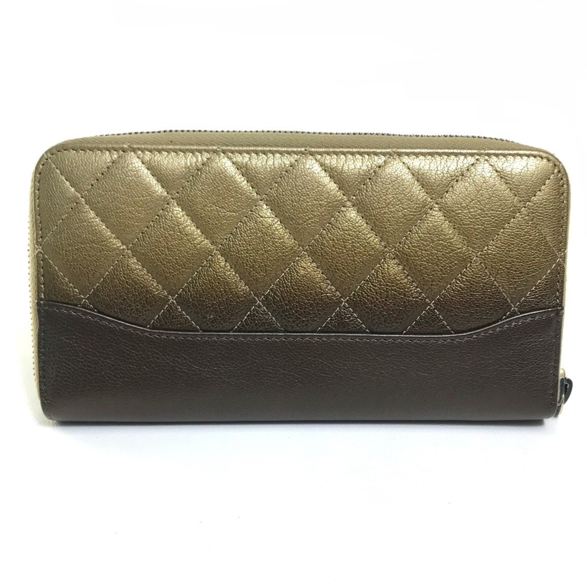 Chanel Matelasse Gold Brown Leather Long Wallet (Bi-Fold) (Pre-Owned)