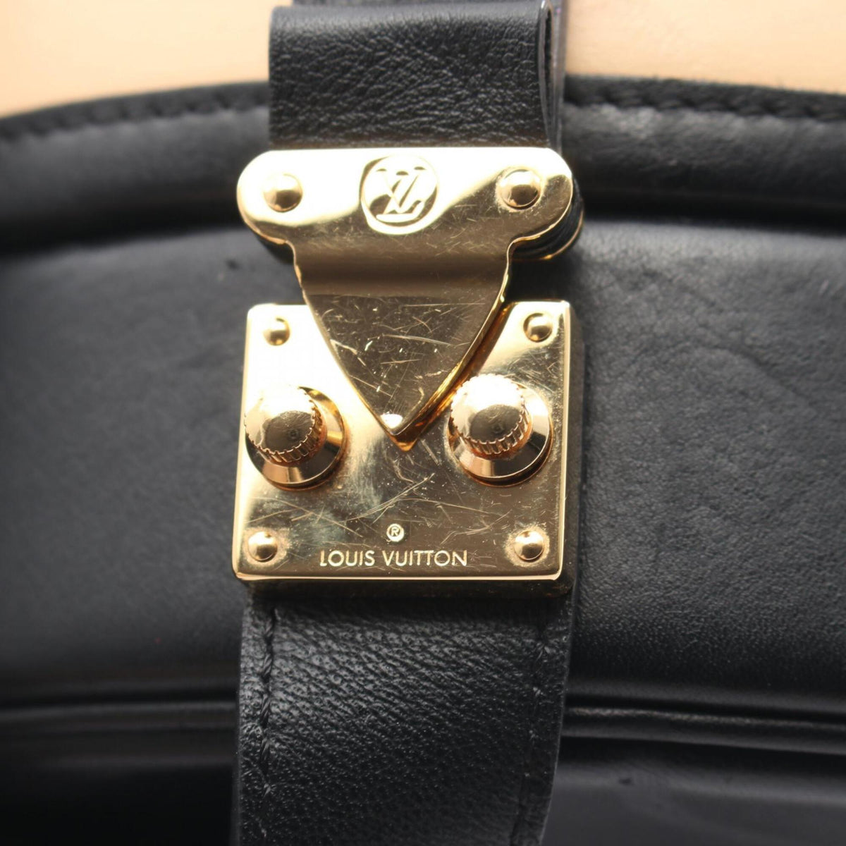 Louis Vuitton Beige Black Leather Handbag (Pre-Owned)