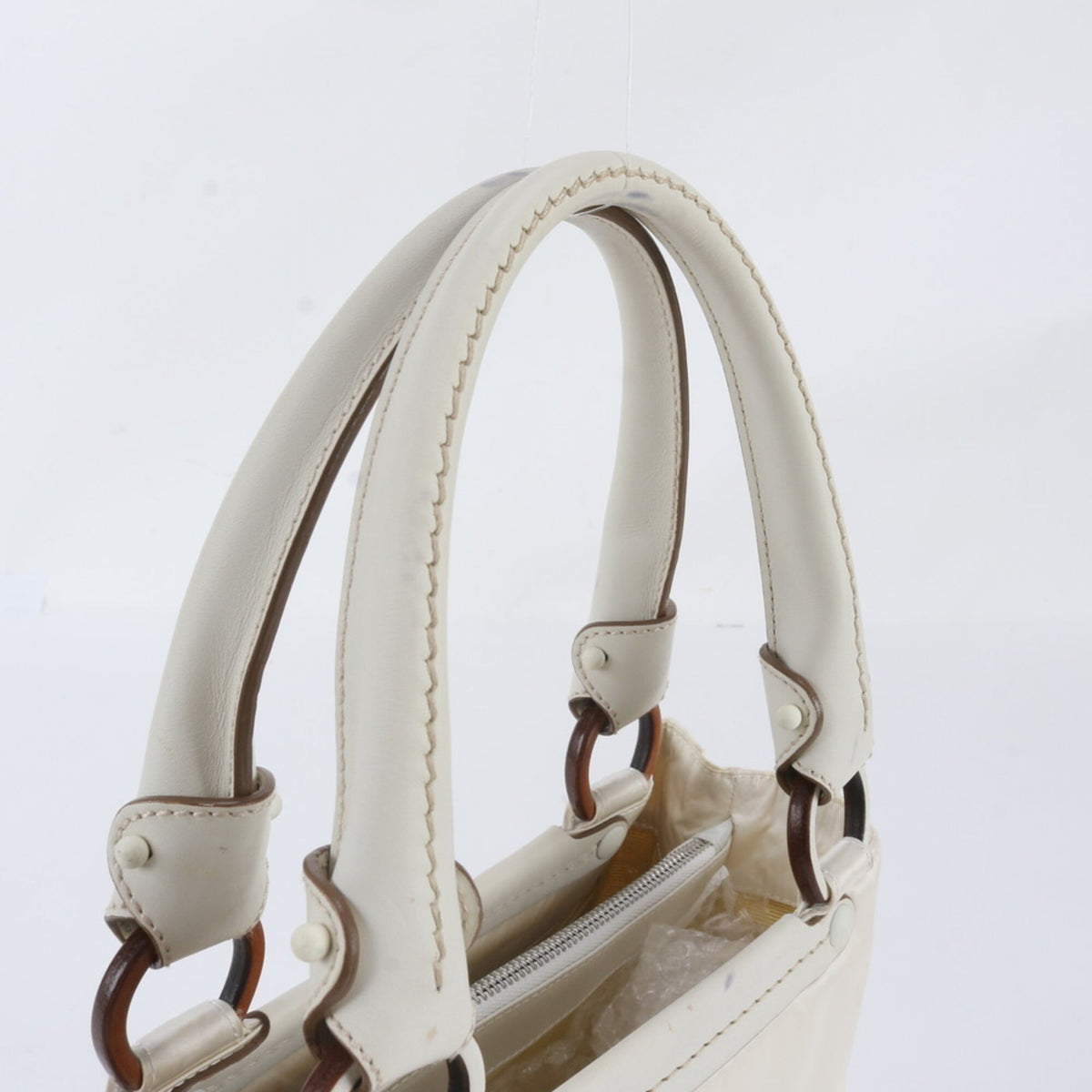Salvatore Ferragamo Ivory Leather Nylon Handbag Shoulder Bag Tote Bag (Pre-Owned)