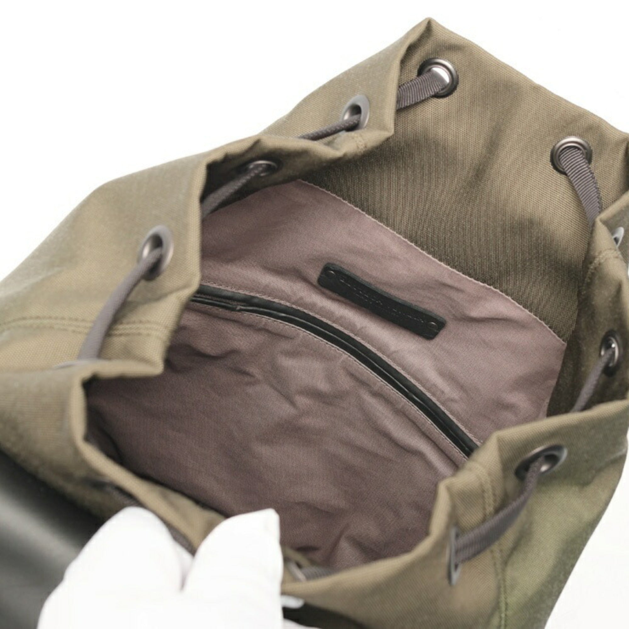 Bottega Veneta Black Khaki Nylon Leather Backpack (Pre-Owned)