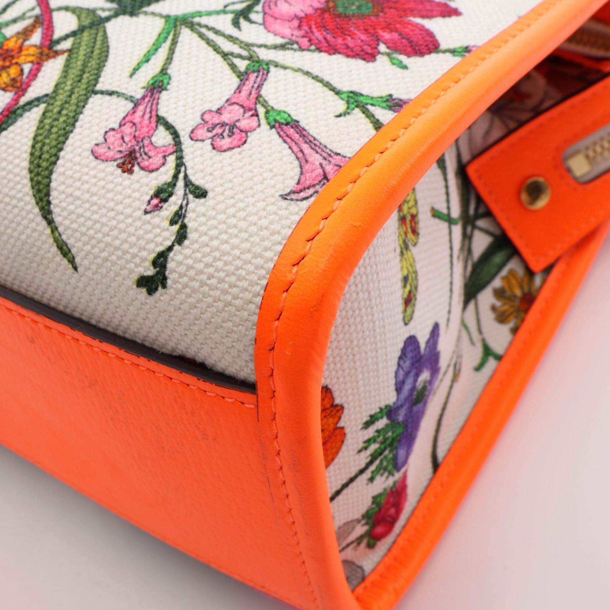 Gucci Flora Ivory Multi-Color Orange Canvas Handbag (Pre-Owned)