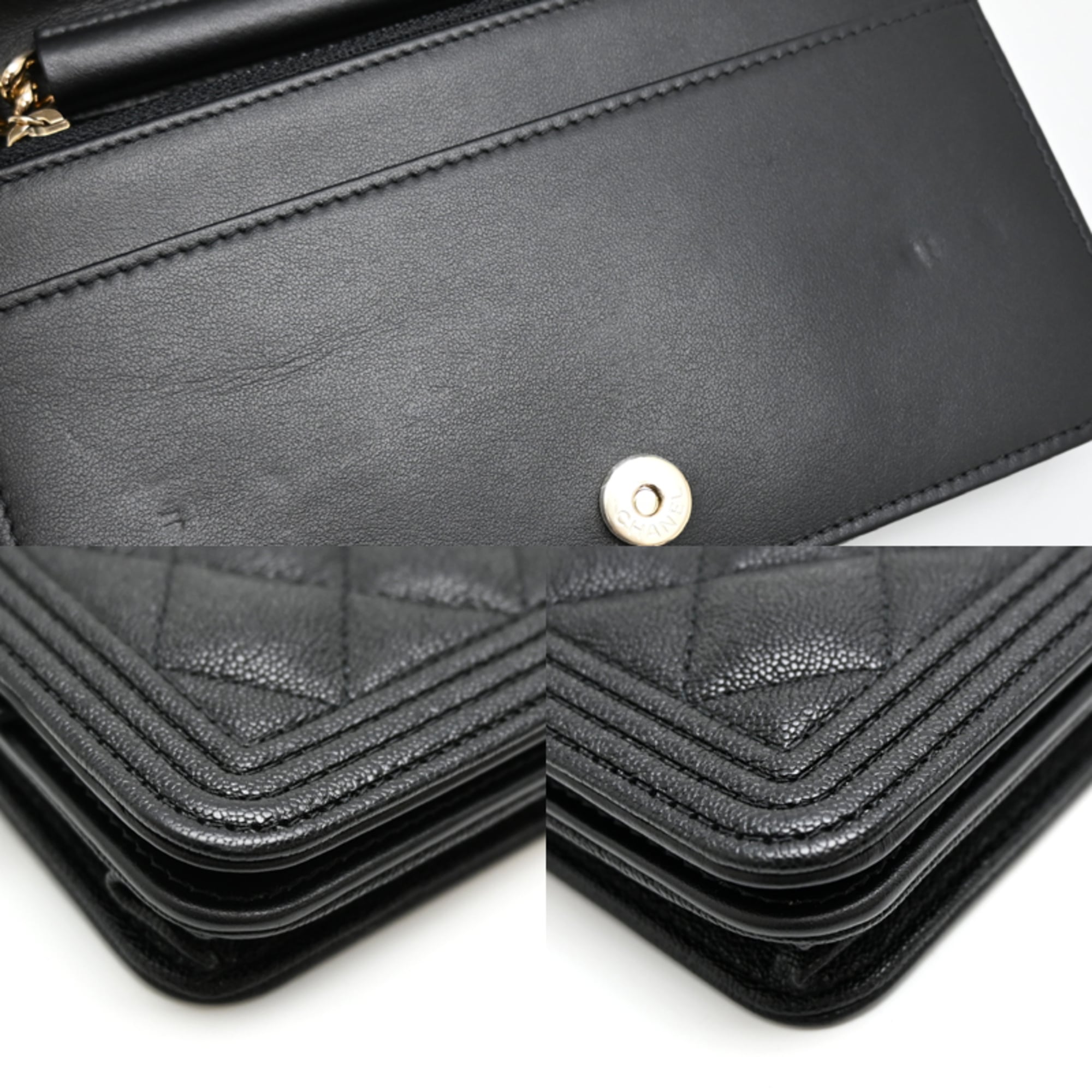 Chanel Black Grained Calfskin Chain/Shoulder Wallet (Pre-Owned)