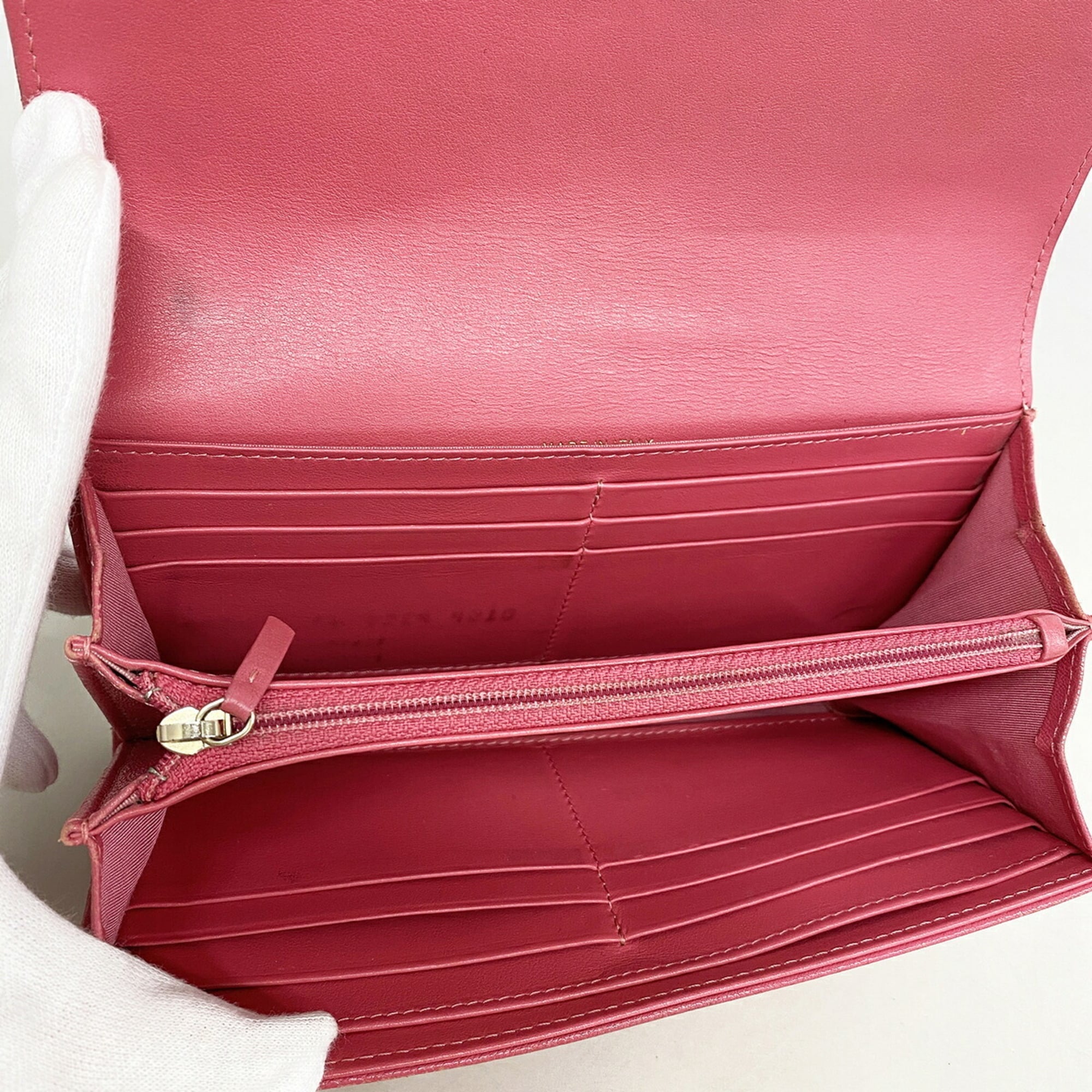 Chanel Pink Leather Long Wallet (Bi-Fold) (Pre-Owned)