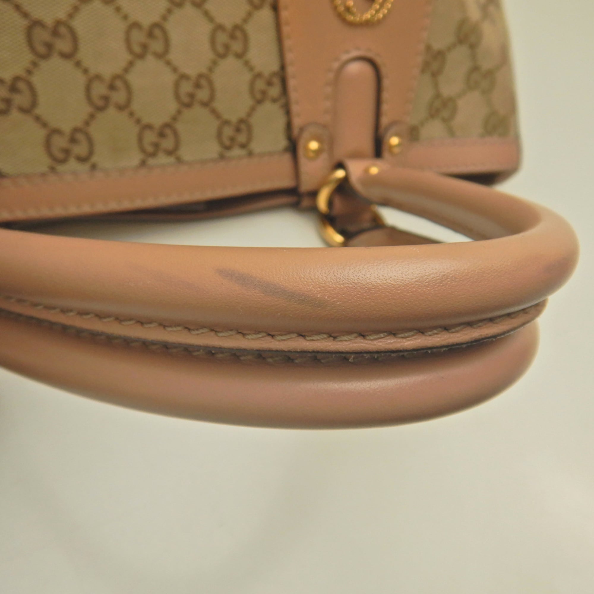 Gucci Beige Yellow Gg Canvas Leather Tote Bag (Pre-Owned)