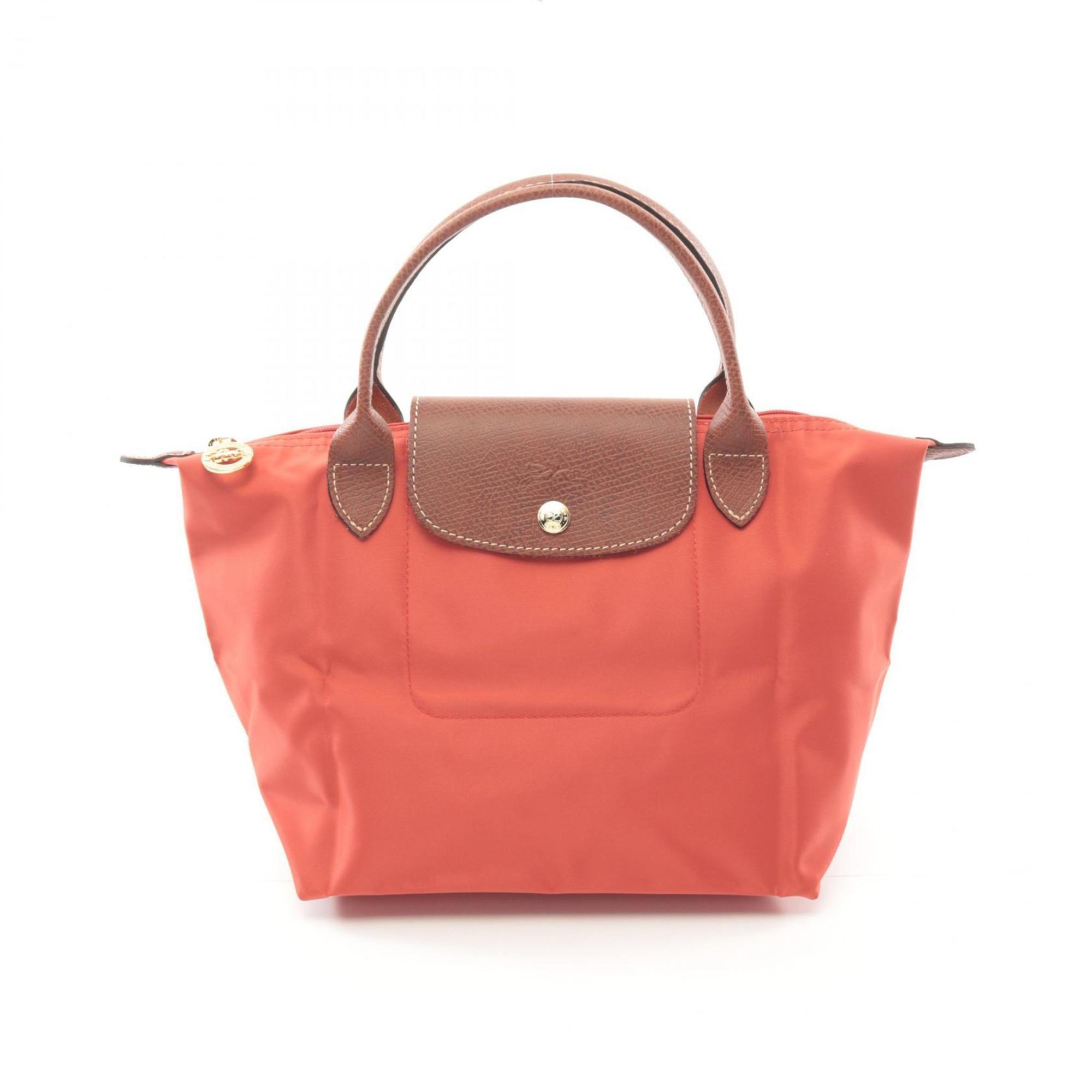 Longchamp Brown Red Color Canvas Leather Handbag (Pre-Owned)