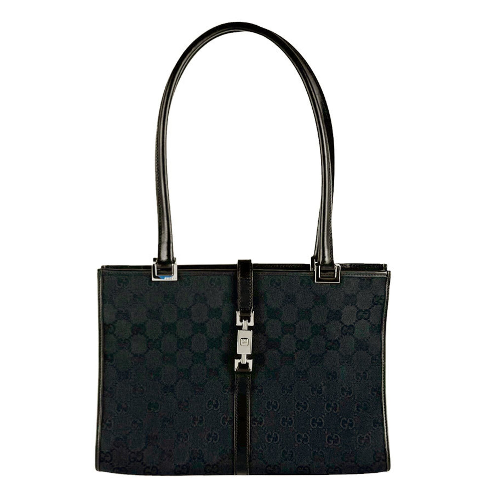 Gucci Black Gg Canvas Leather Handbag (Pre-Owned)