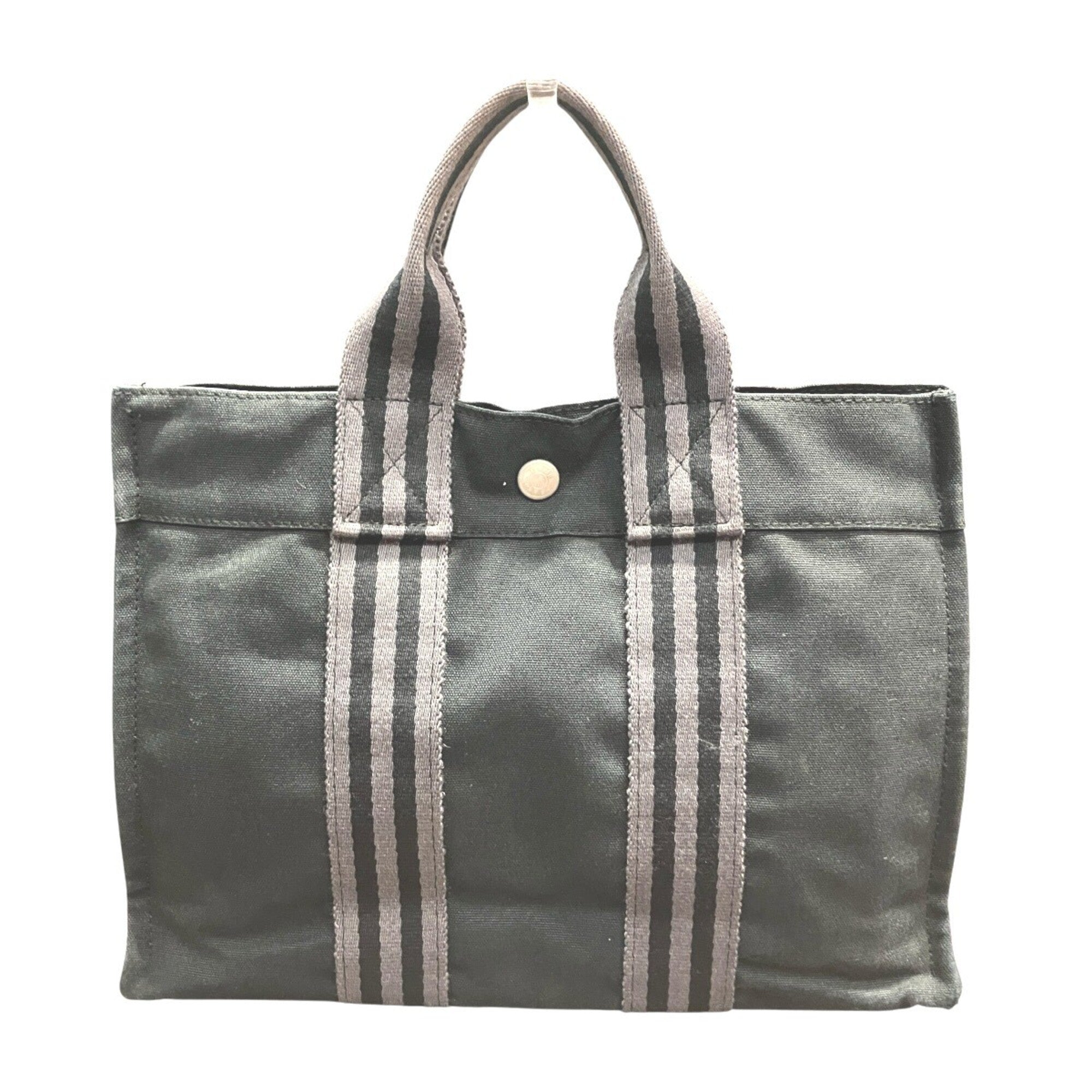 Hermes Fourre Tout Black Gray Canvas Tote Bag (Pre-Owned)