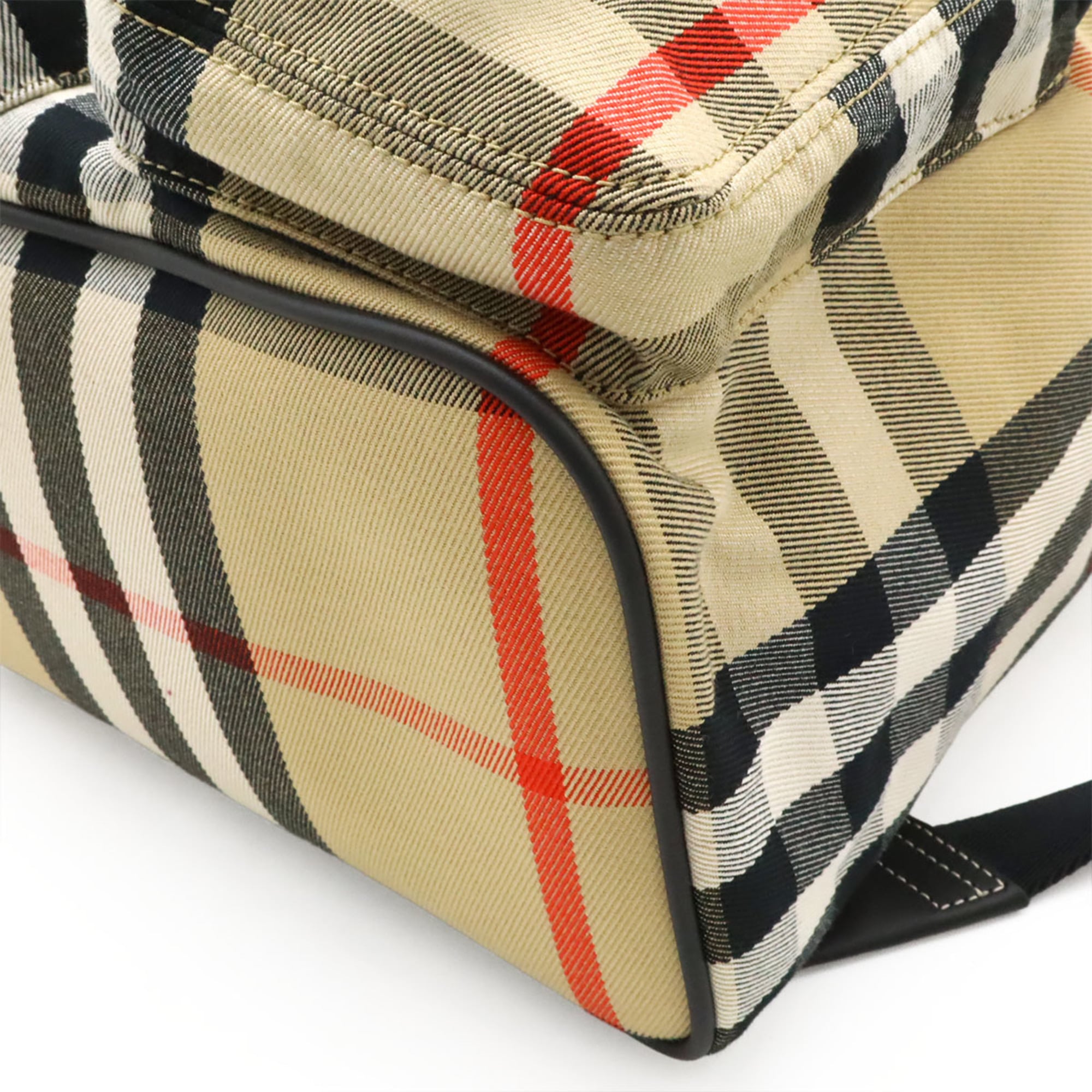 Burberry Beige Dark Brown Red Color Canvas Leather Backpack (Pre-Owned)
