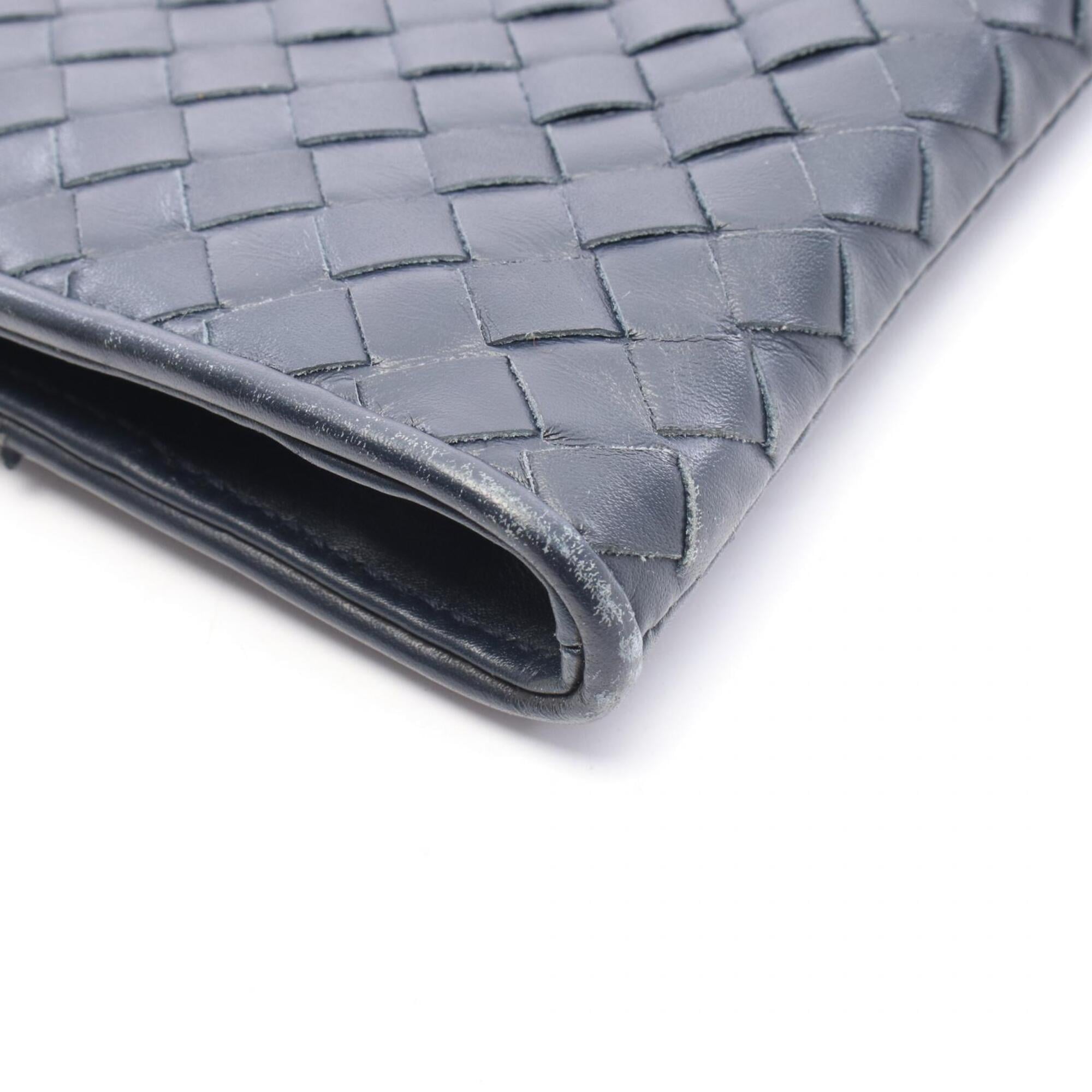 Bottega Veneta Navy Leather Clutch Bag Handbag (Pre-Owned)
